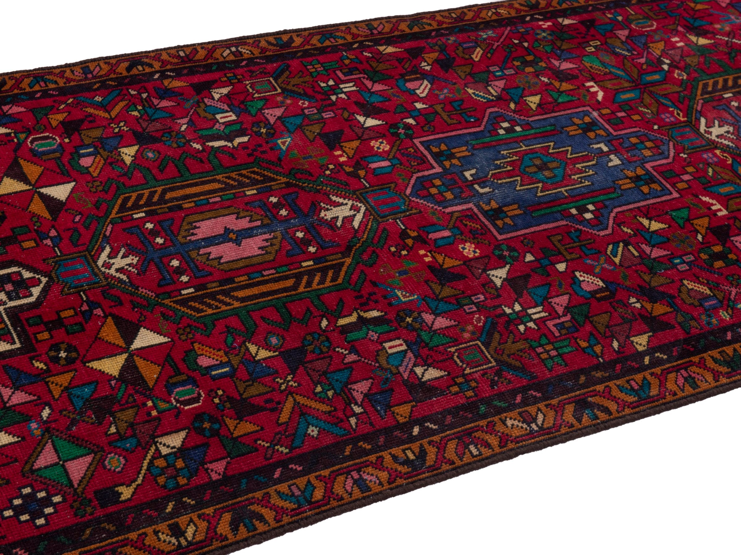 Persian Gharajeh runner rug in burgundy and deep red, view 8 of 18
