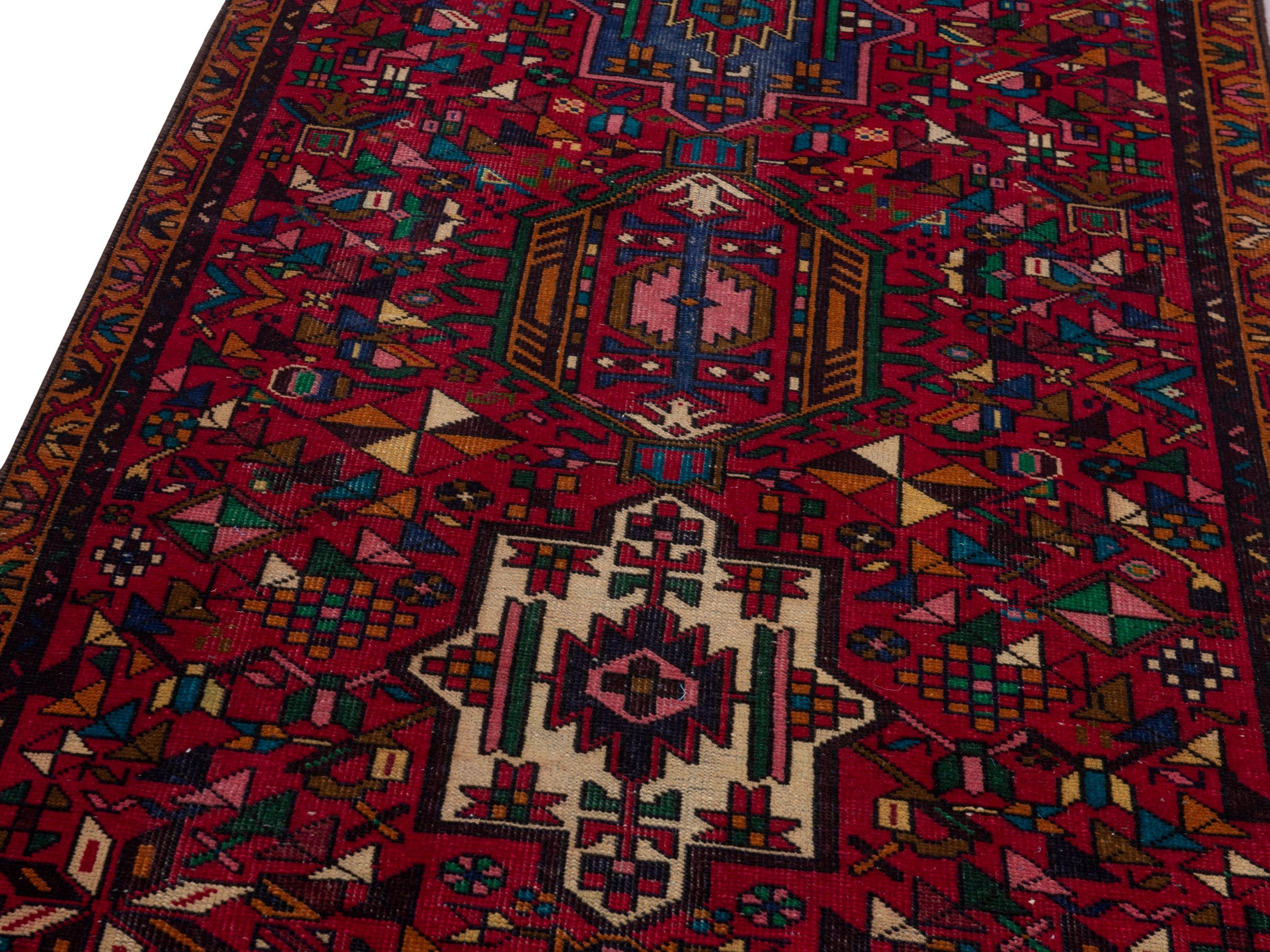 Persian Gharajeh runner rug in burgundy and deep red, view 9 of 18