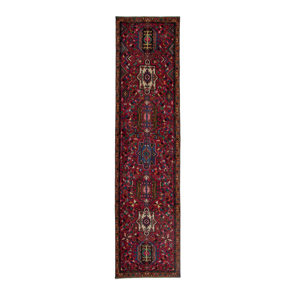 Persian Goravan runner rug in burgundy and deep red, 3'7" x 13'3"