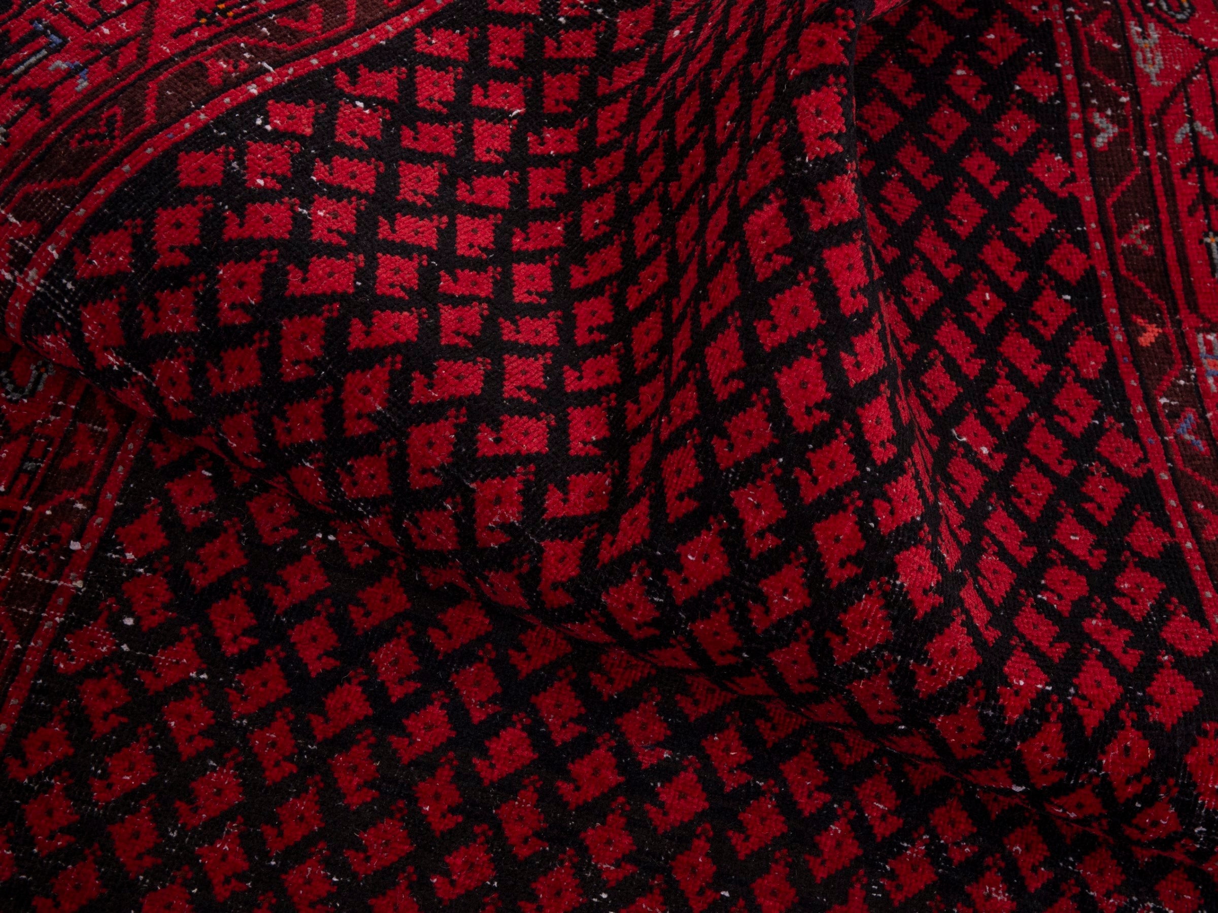 Persian Botteh runner rug in deep red and faded red, view 17 of 18
