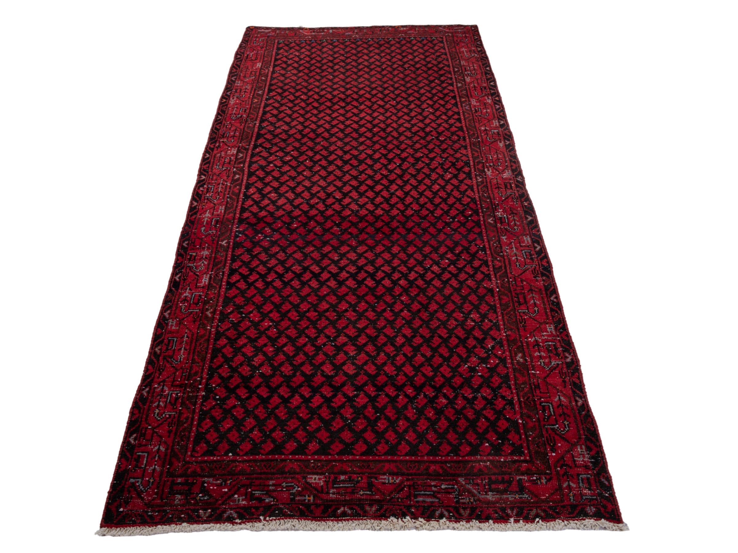 Persian Botteh runner rug in deep red and faded red, view 2 of 18