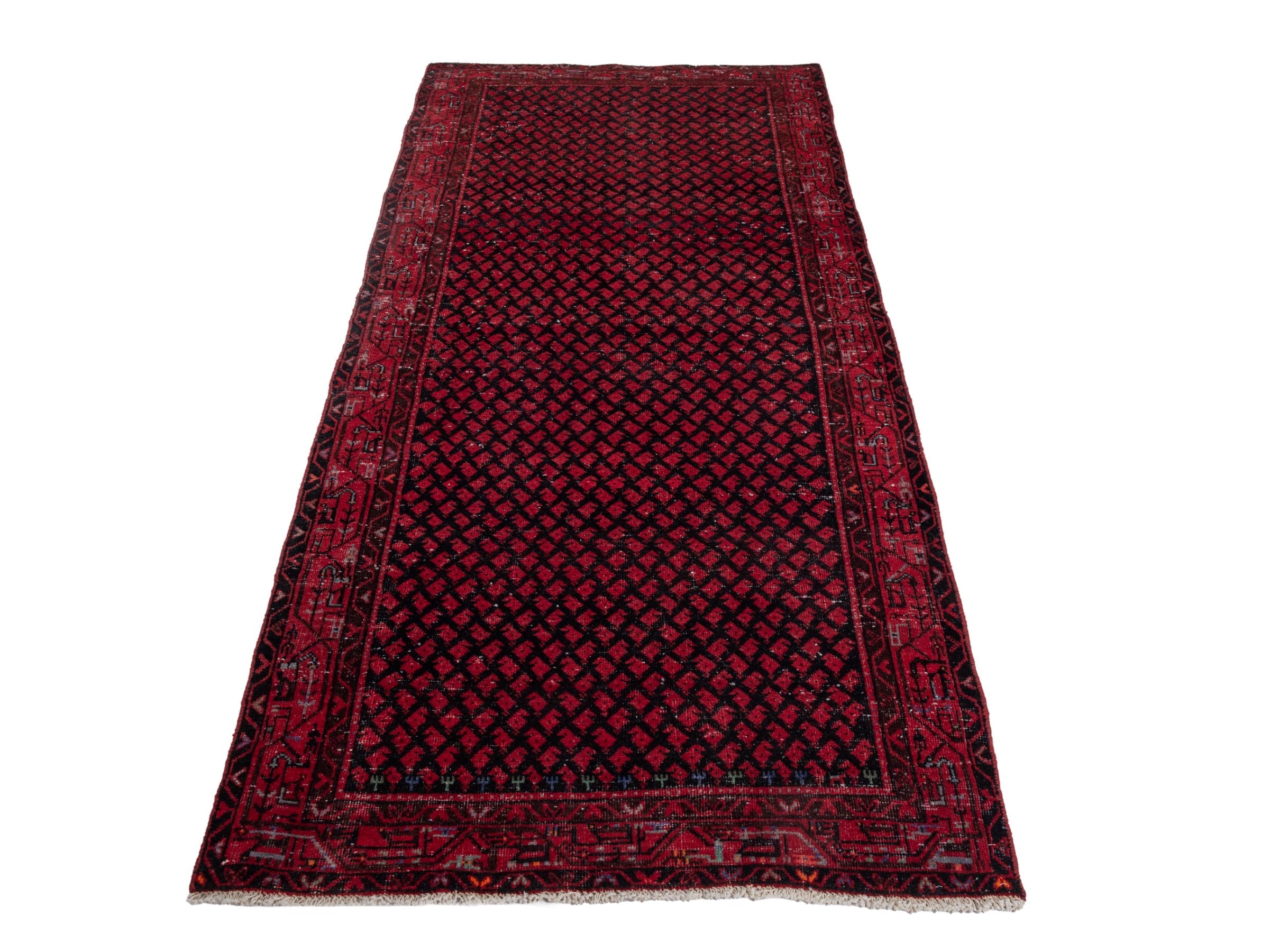Persian Botteh runner rug in deep red and faded red, view 3 of 18