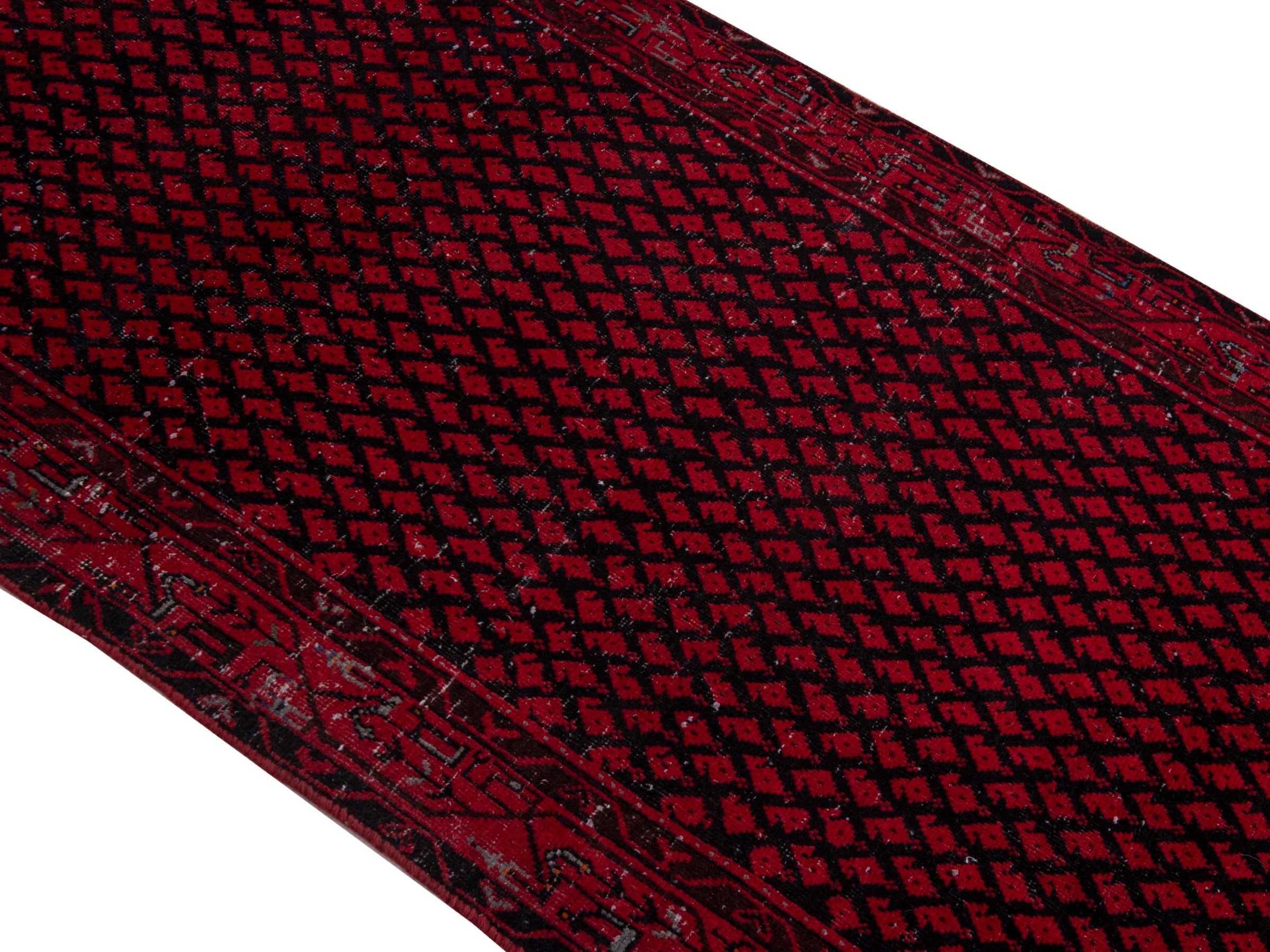 Persian Botteh runner rug in deep red and faded red, view 4 of 18