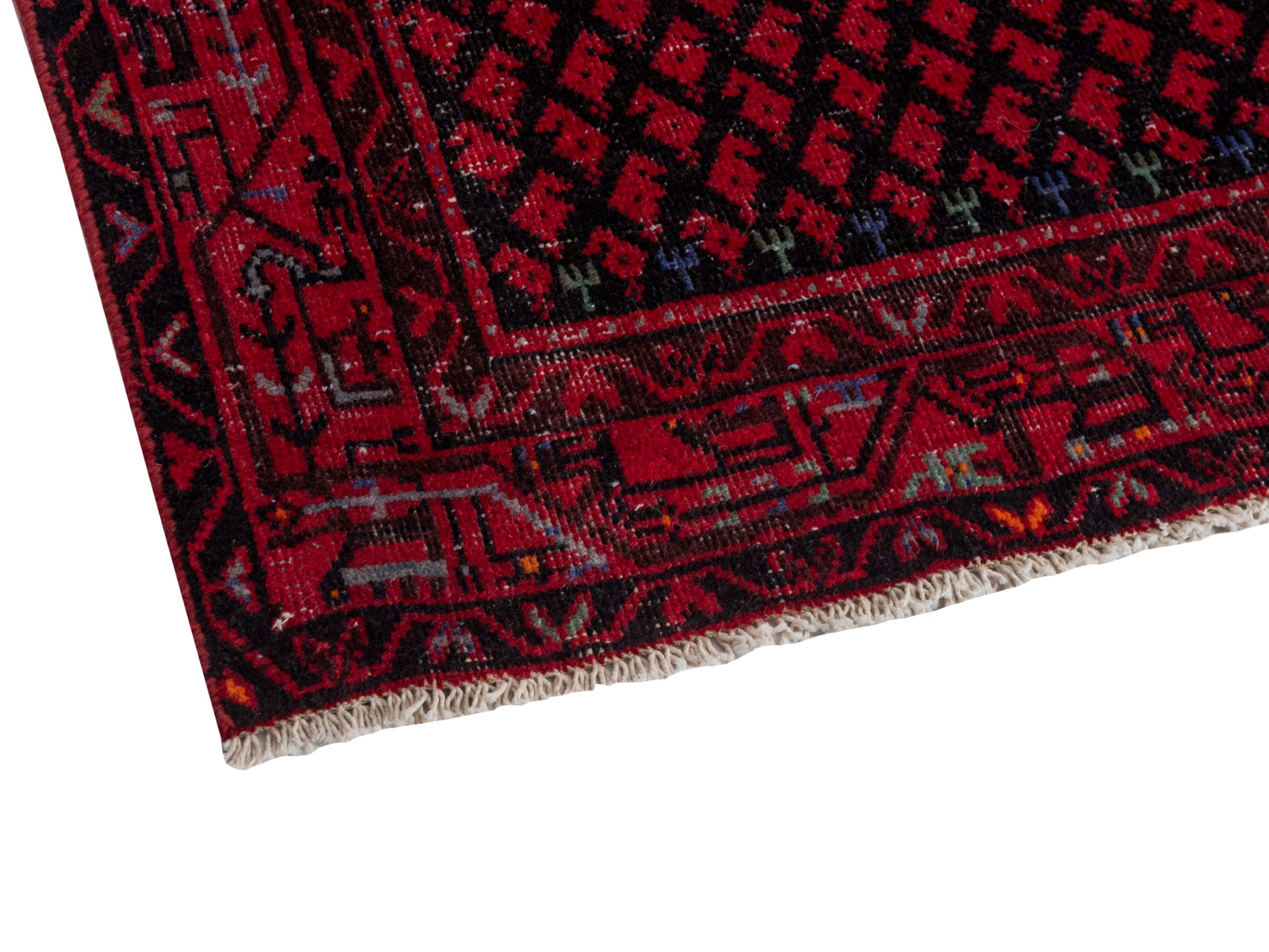Persian Botteh runner rug in deep red and faded red, view 6 of 18