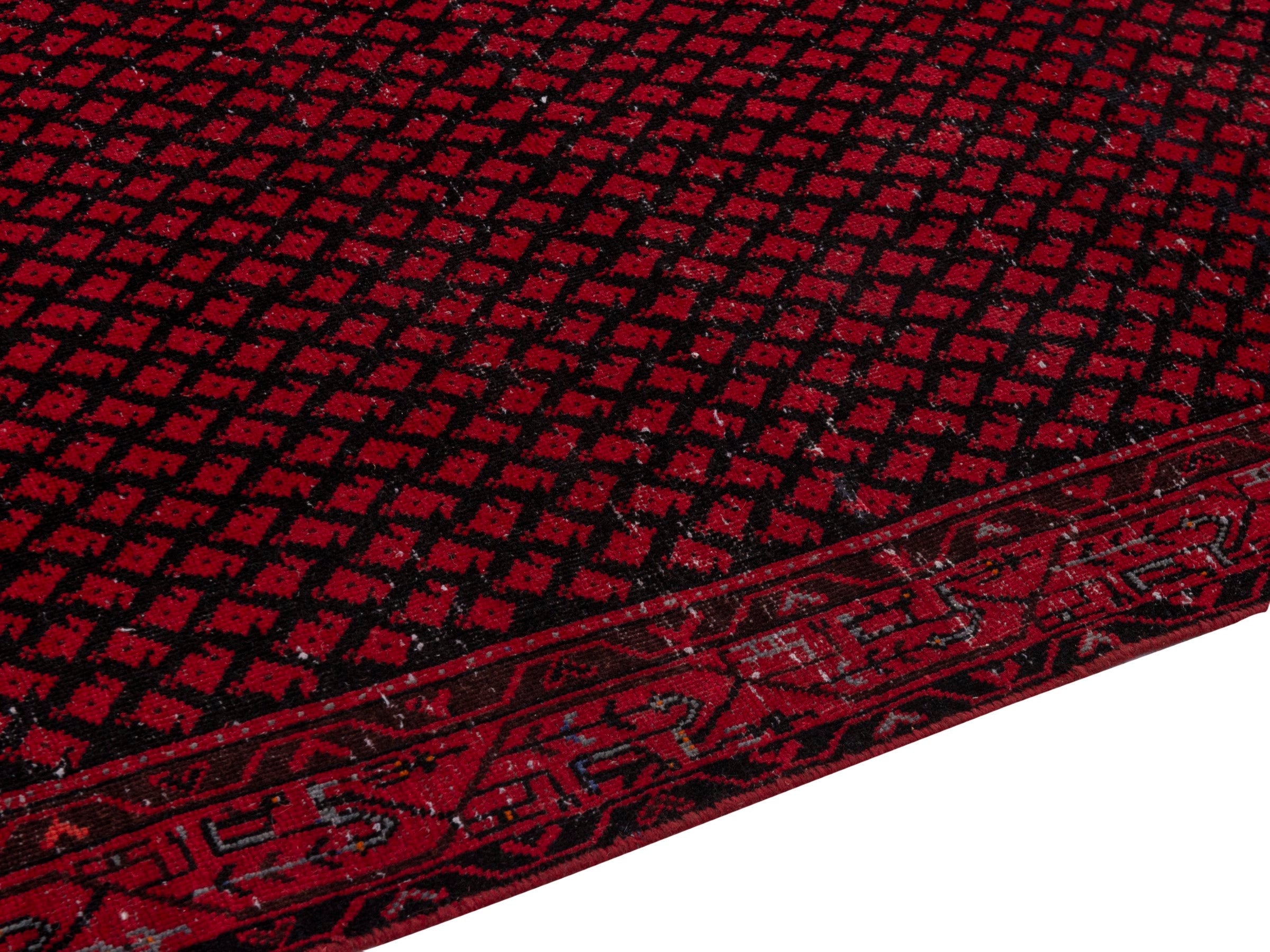 Persian Botteh runner rug in deep red and faded red, view 8 of 18