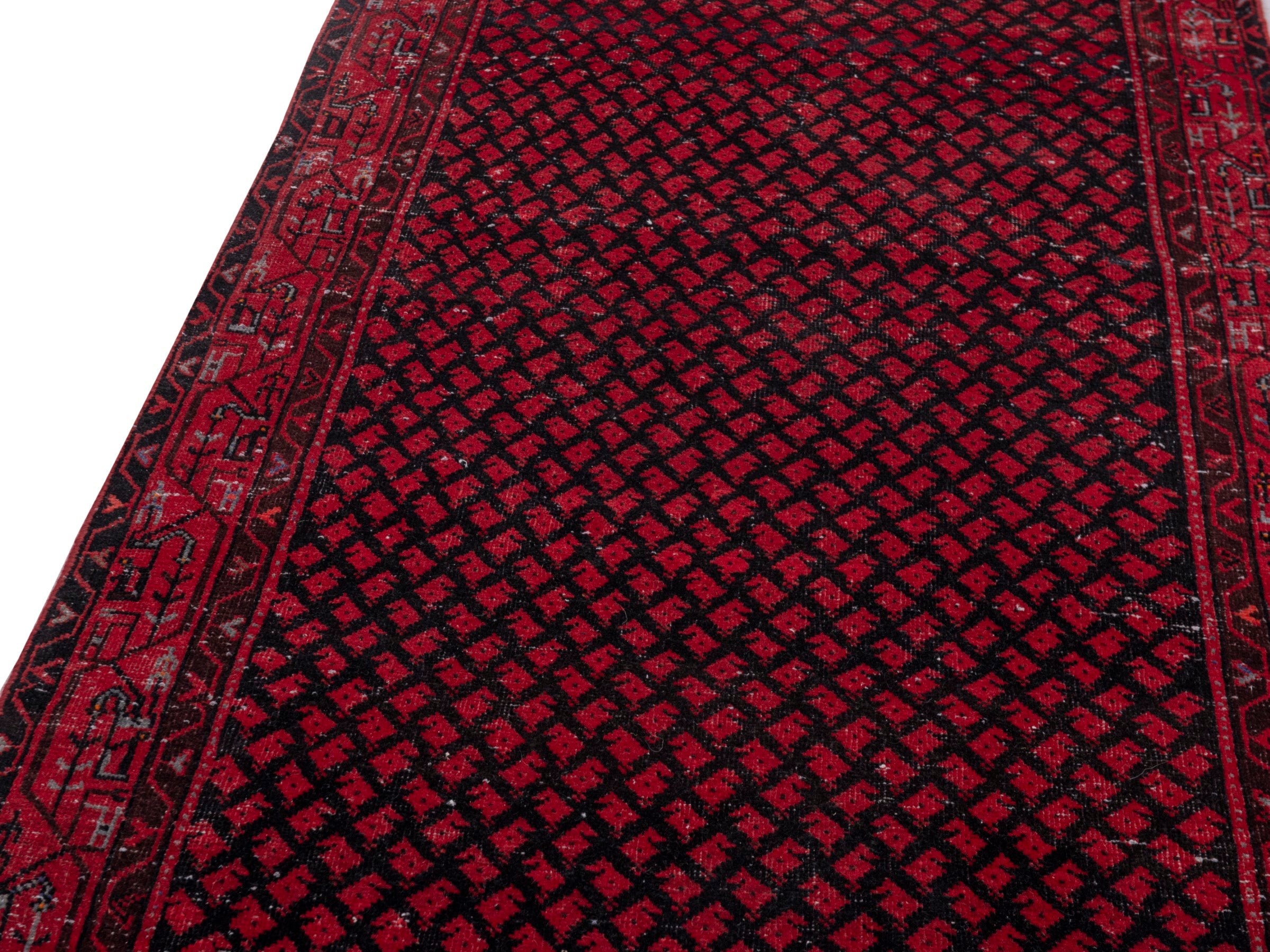 Persian Botteh runner rug in deep red and faded red, view 9 of 18