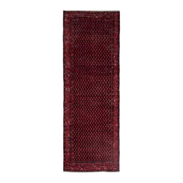 Persian Botteh runner rug in deep red and faded red, 3'7" x 9'11"