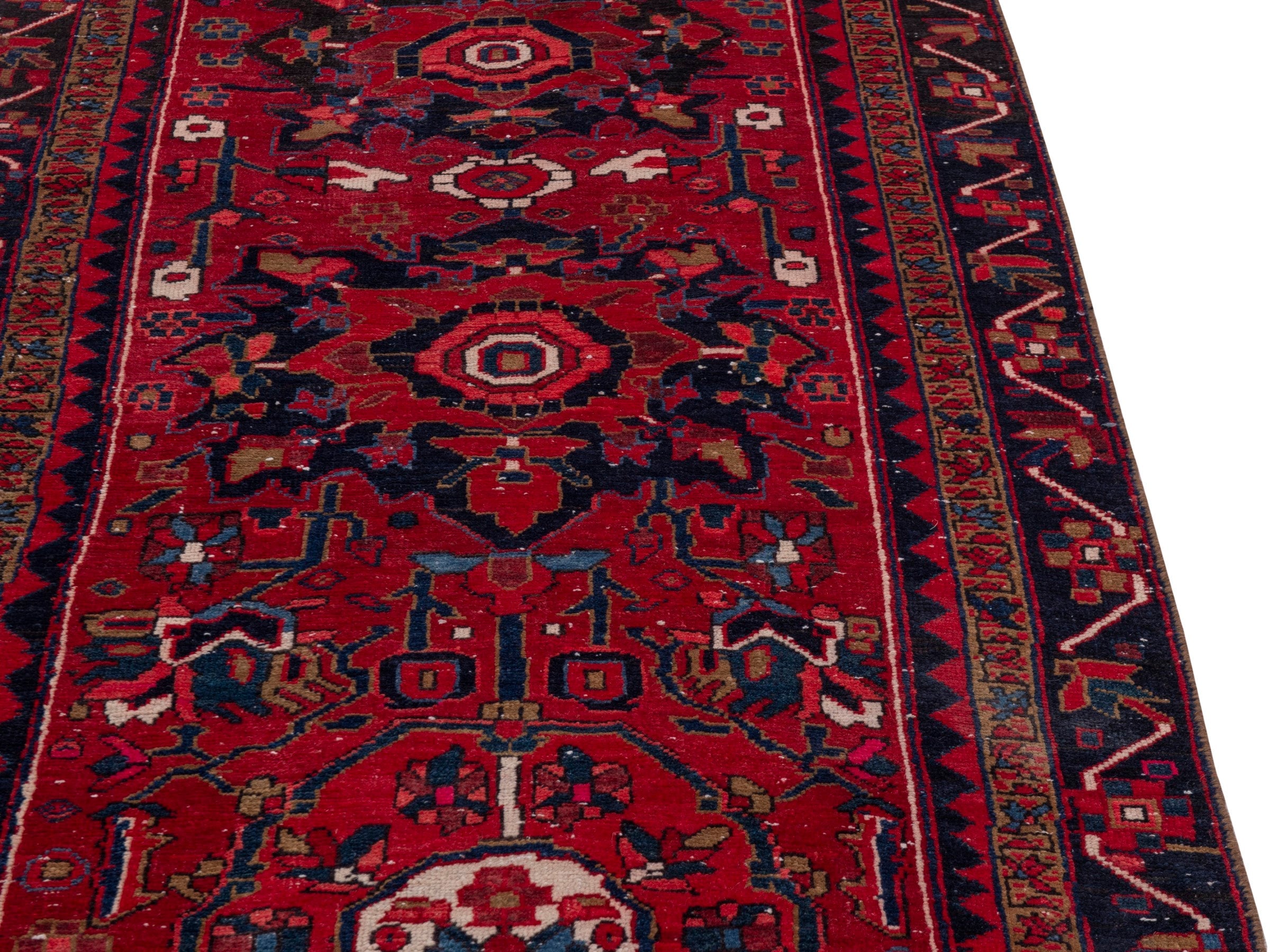 Persian Gorevan runner rug in deep red and navy, view 10 of 19