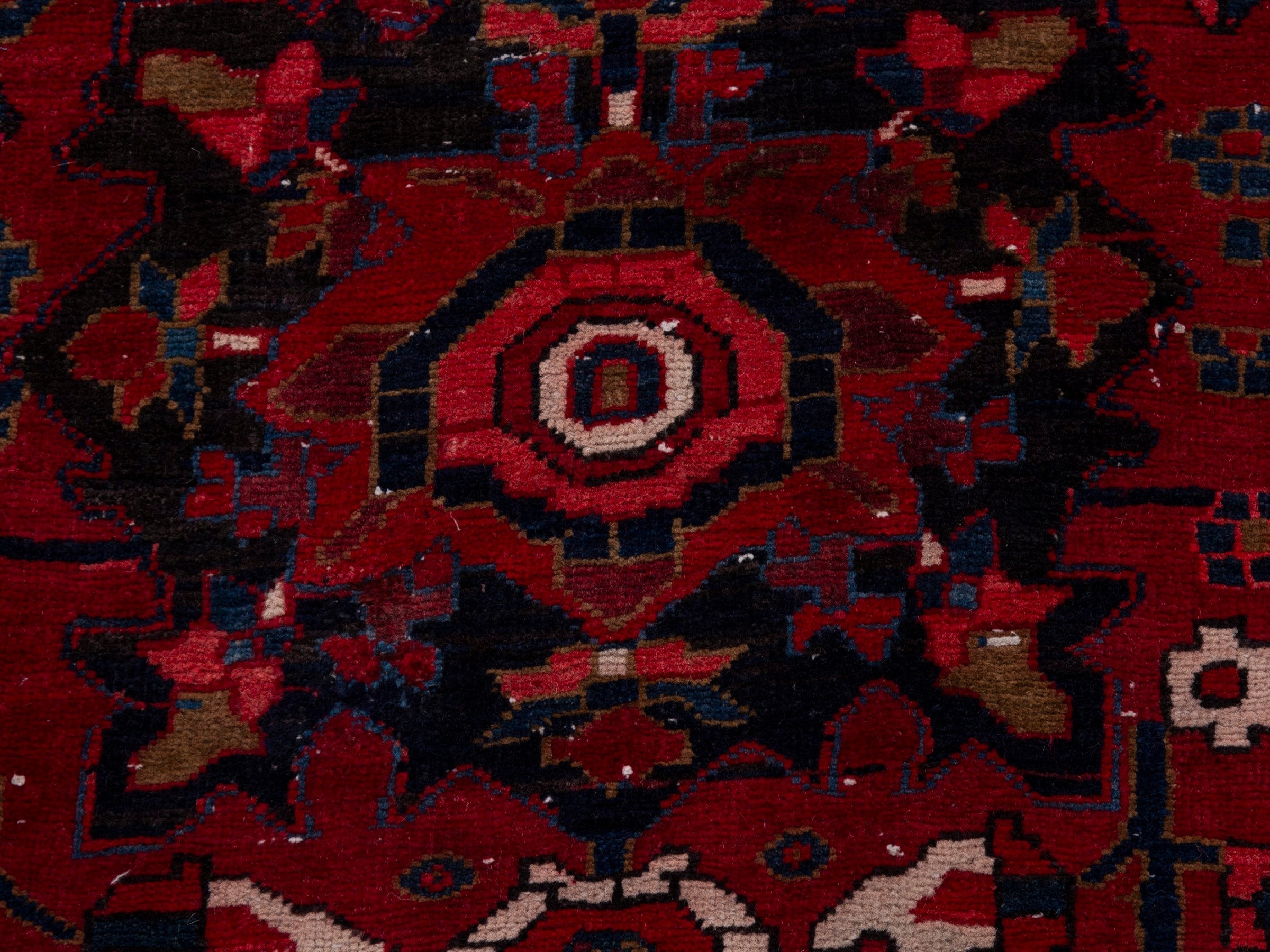 Persian Gorevan runner rug in deep red and navy, view 14 of 19