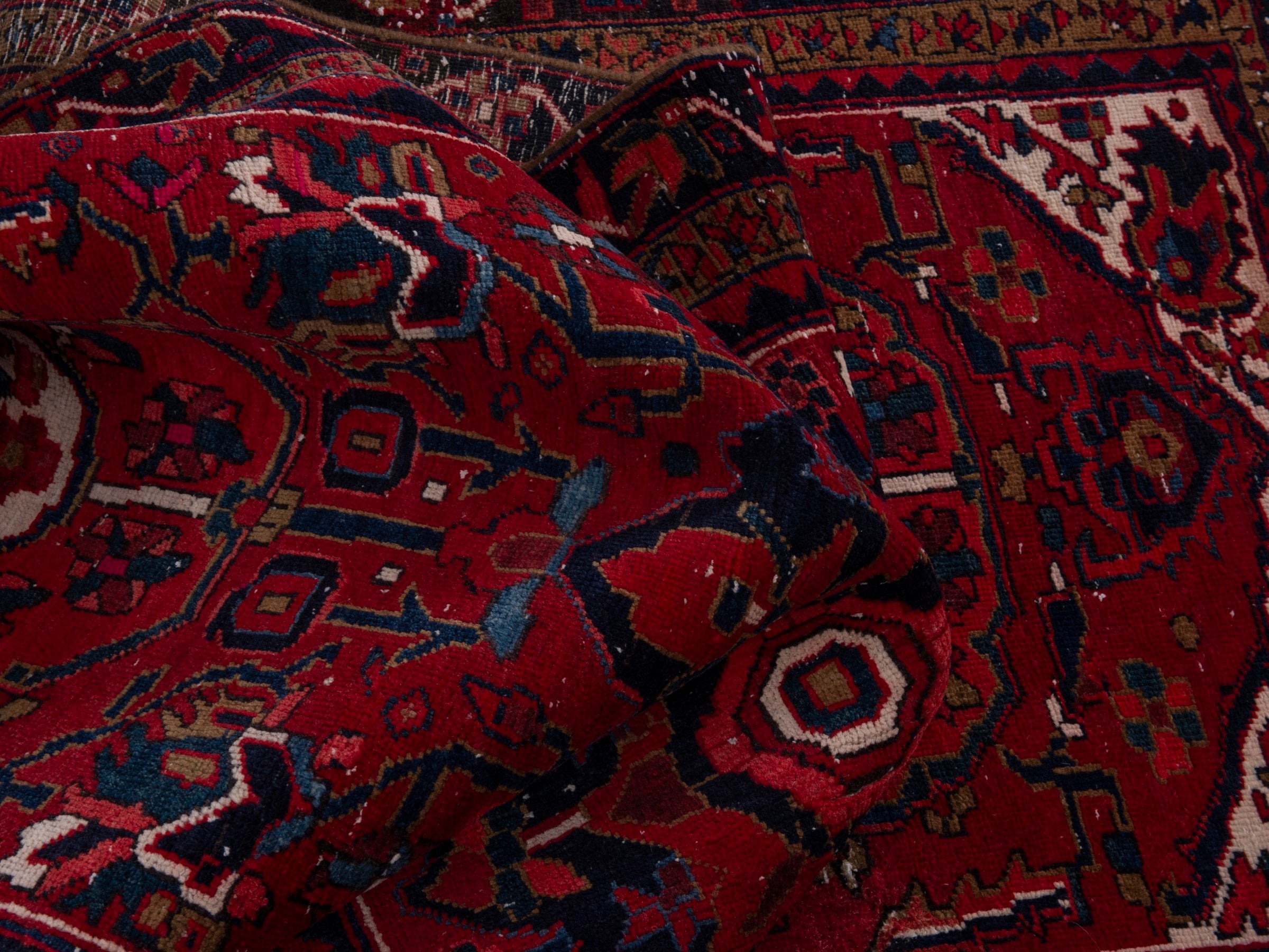 Persian Gorevan runner rug in deep red and navy, view 15 of 19