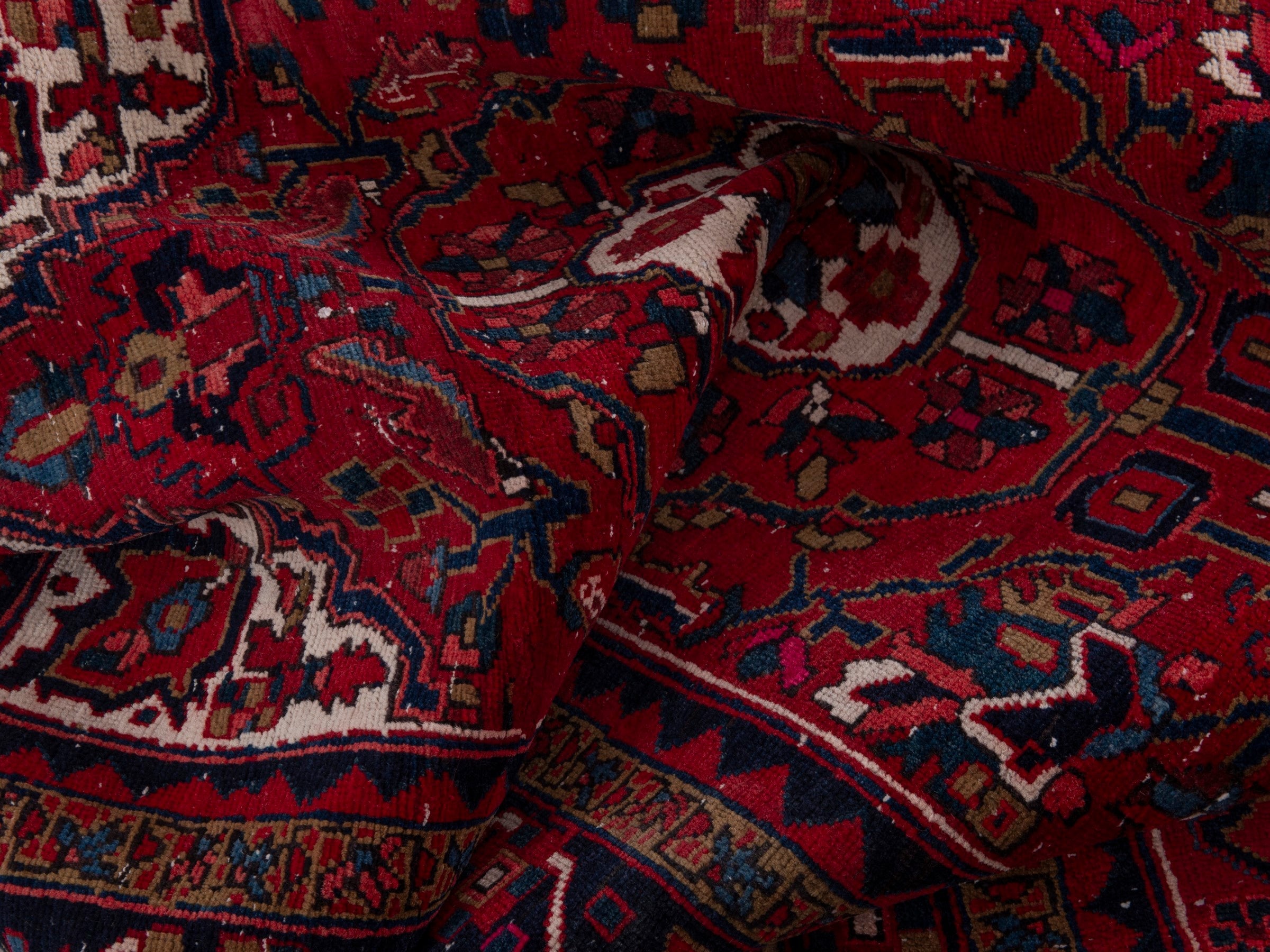 Persian Gorevan runner rug in deep red and navy, view 16 of 19