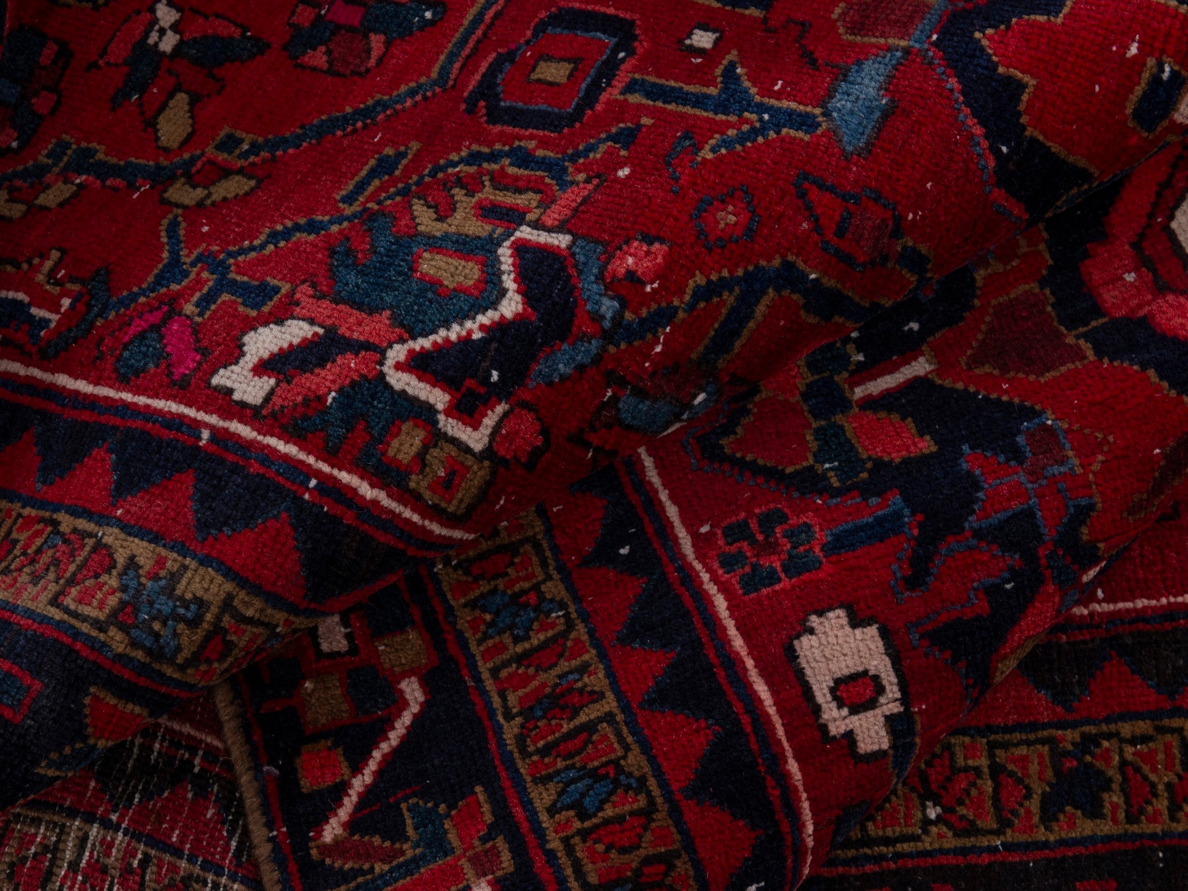 Persian Gorevan runner rug in deep red and navy, view 17 of 19