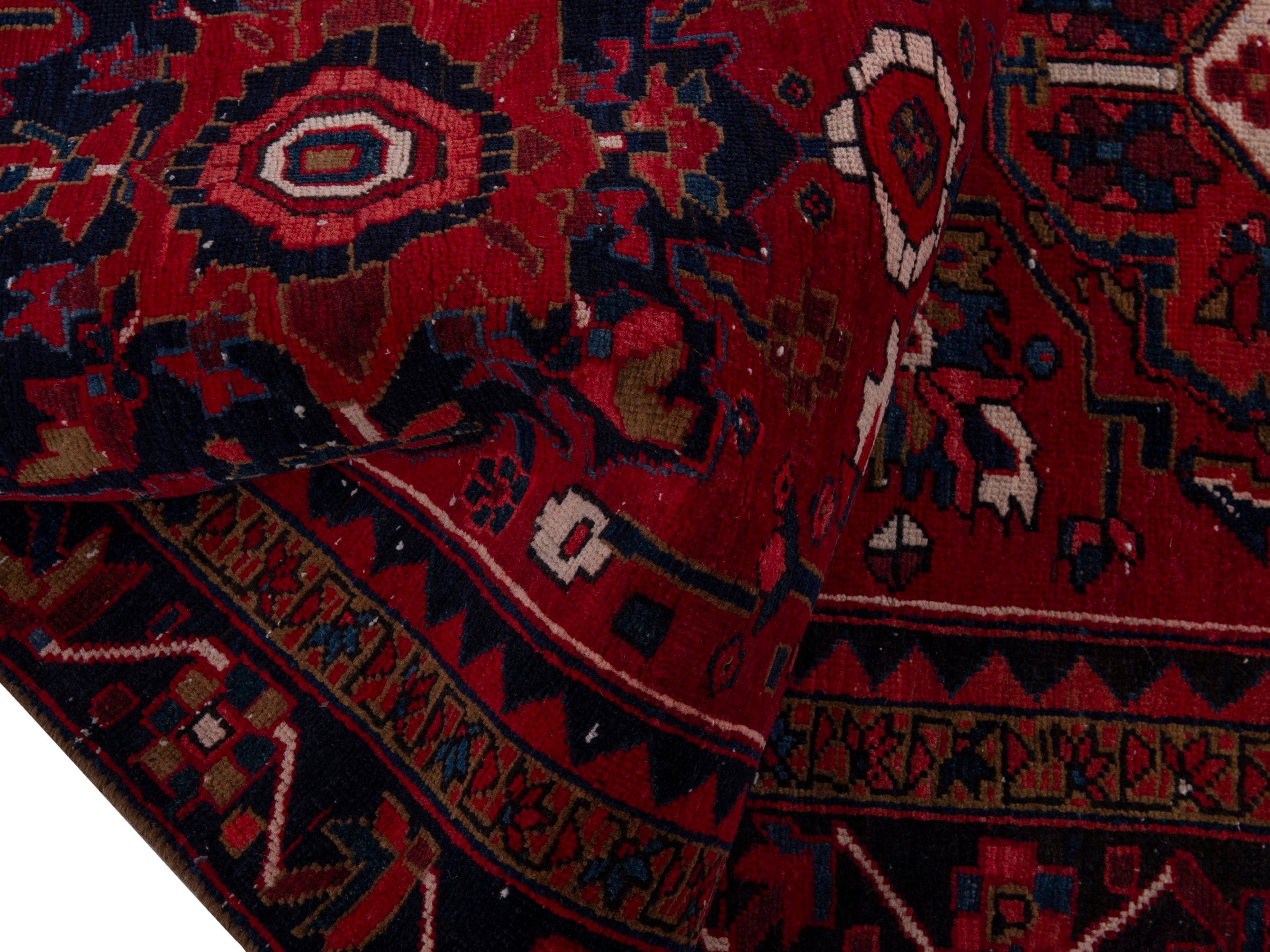 Persian Gorevan runner rug in deep red and navy, view 18 of 19