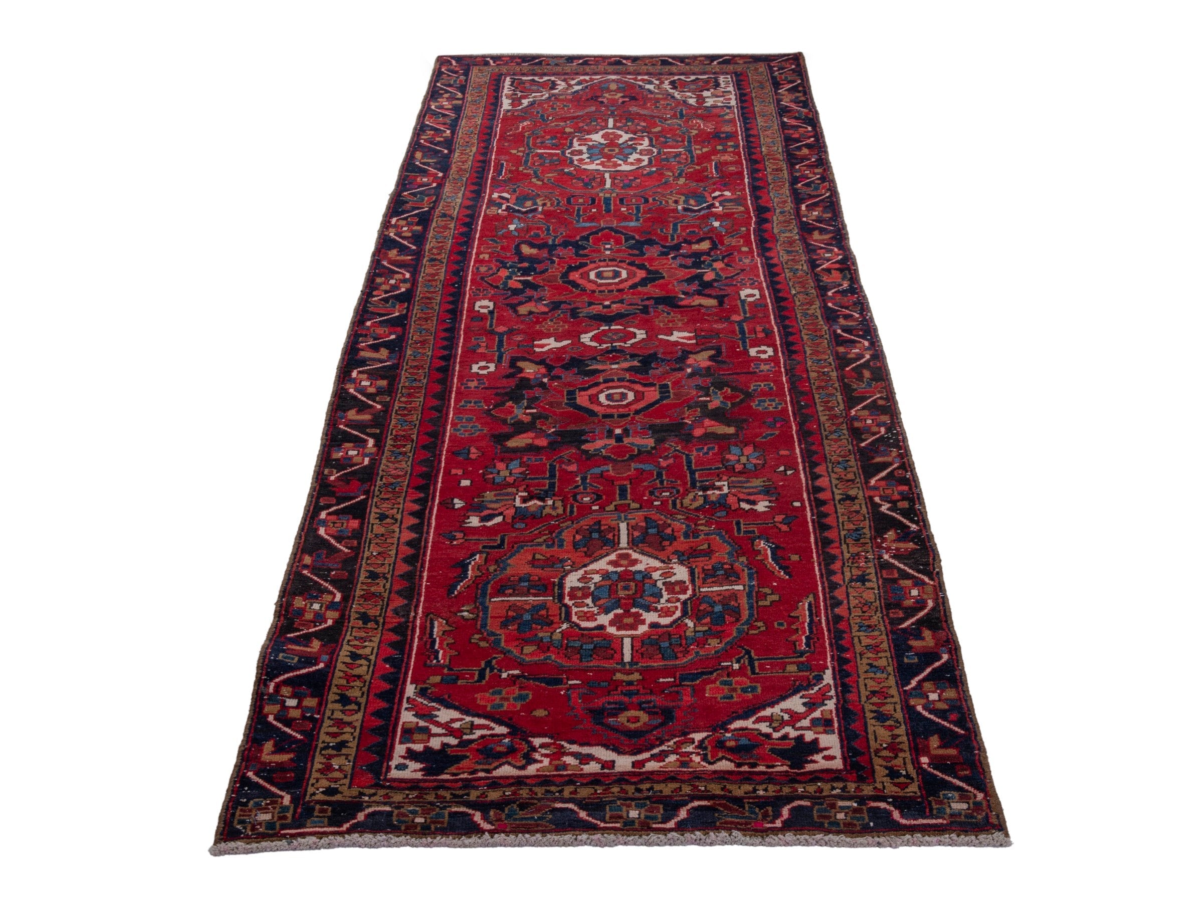 Persian Gorevan runner rug in deep red and navy, view 2 of 19