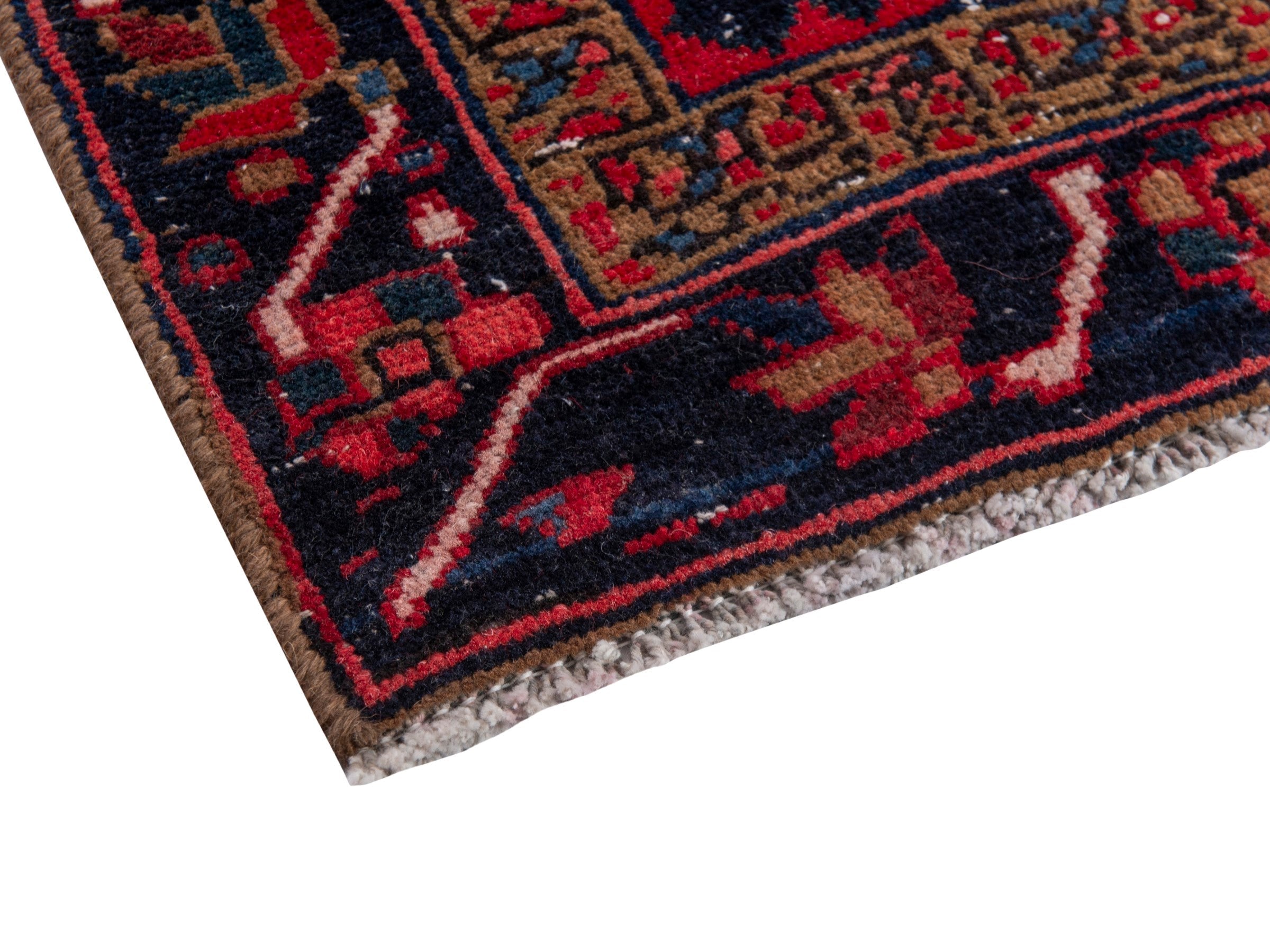 Persian Gorevan runner rug in deep red and navy, view 6 of 19