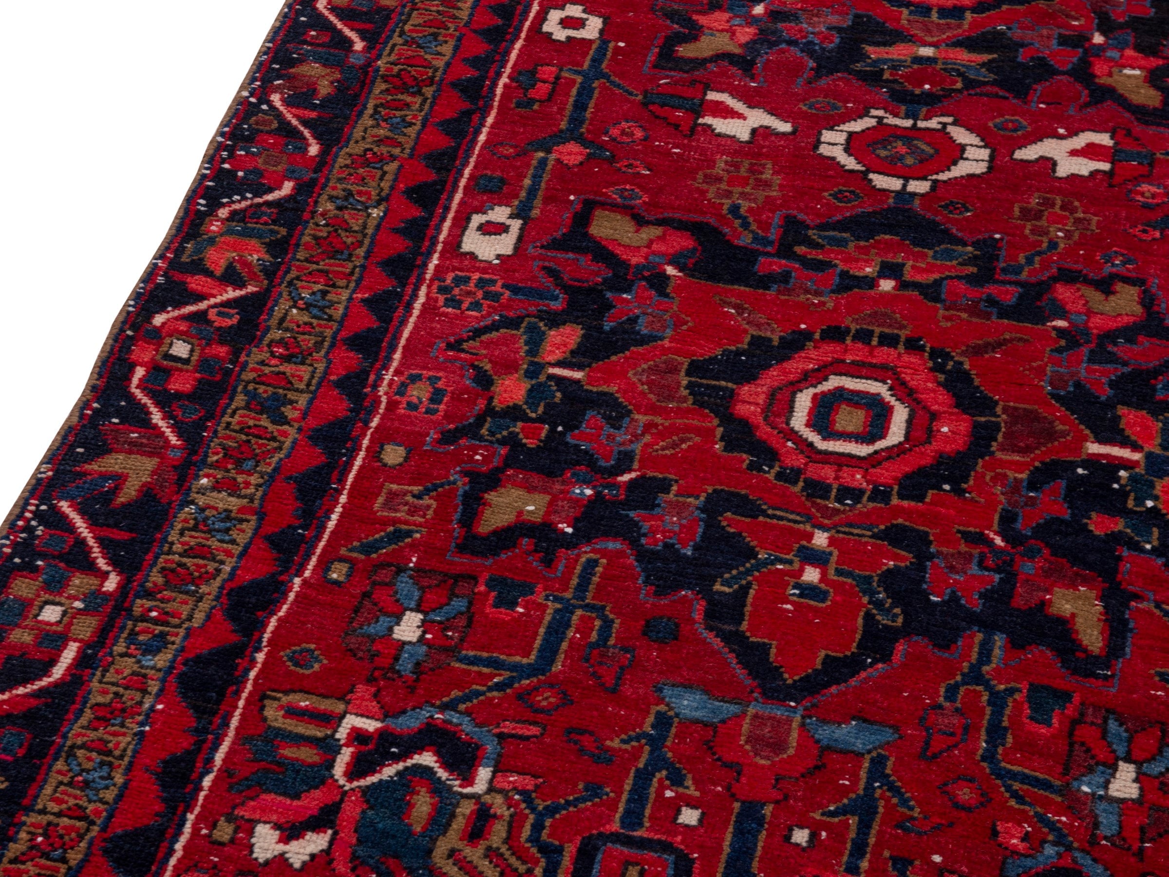 Persian Gorevan runner rug in deep red and navy, view 7 of 19