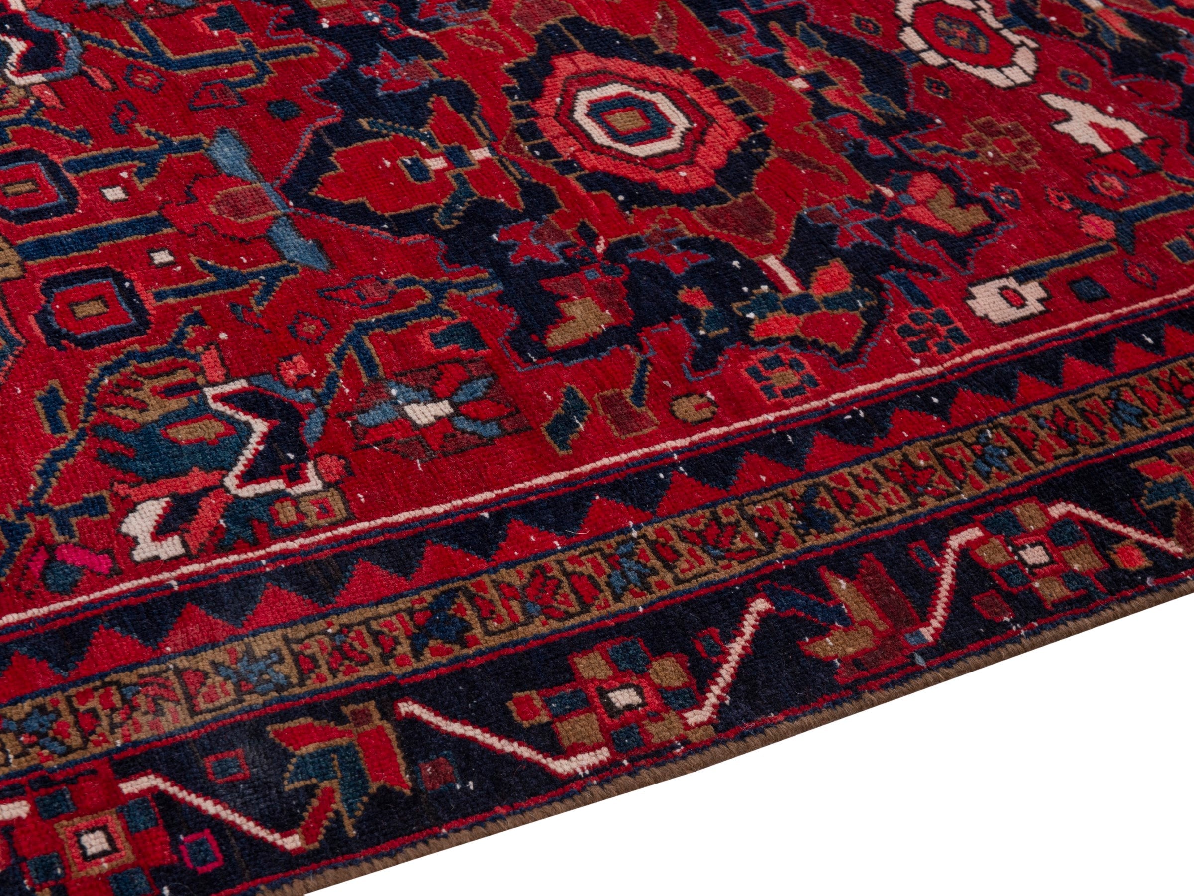 Persian Gorevan runner rug in deep red and navy, view 8 of 19