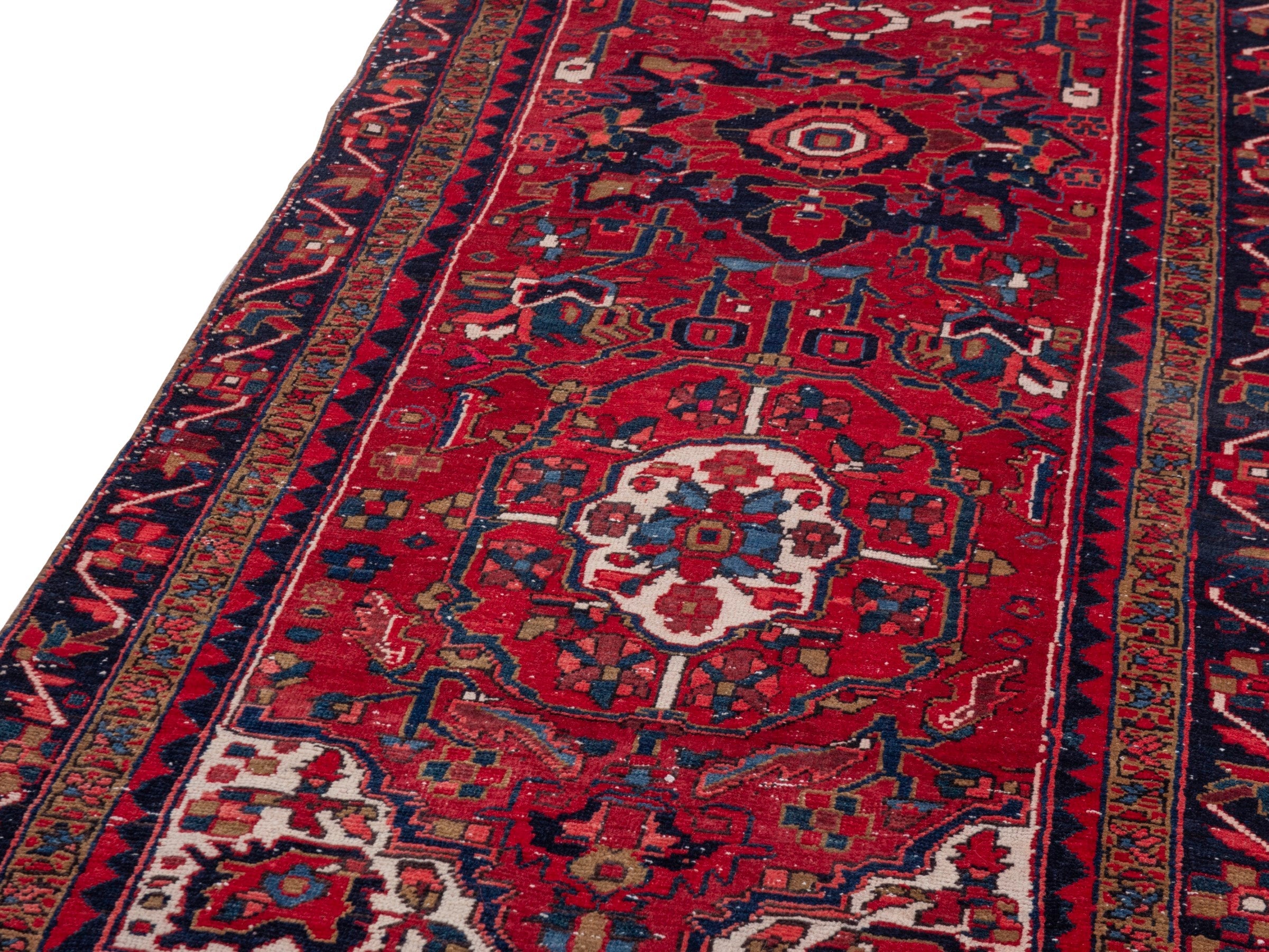 Persian Gorevan runner rug in deep red and navy, view 9 of 19