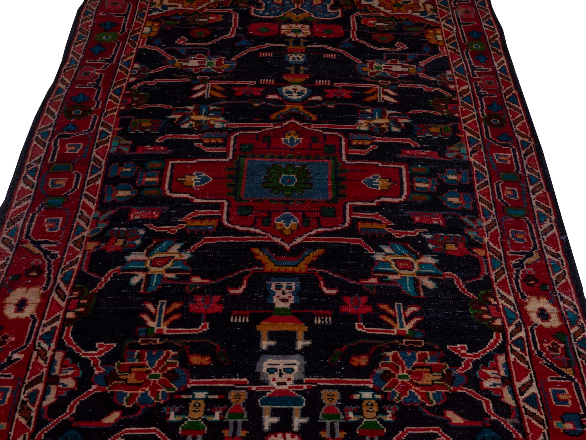 Persian Mahal runner rug in navy and burgundy, view 9 of 19