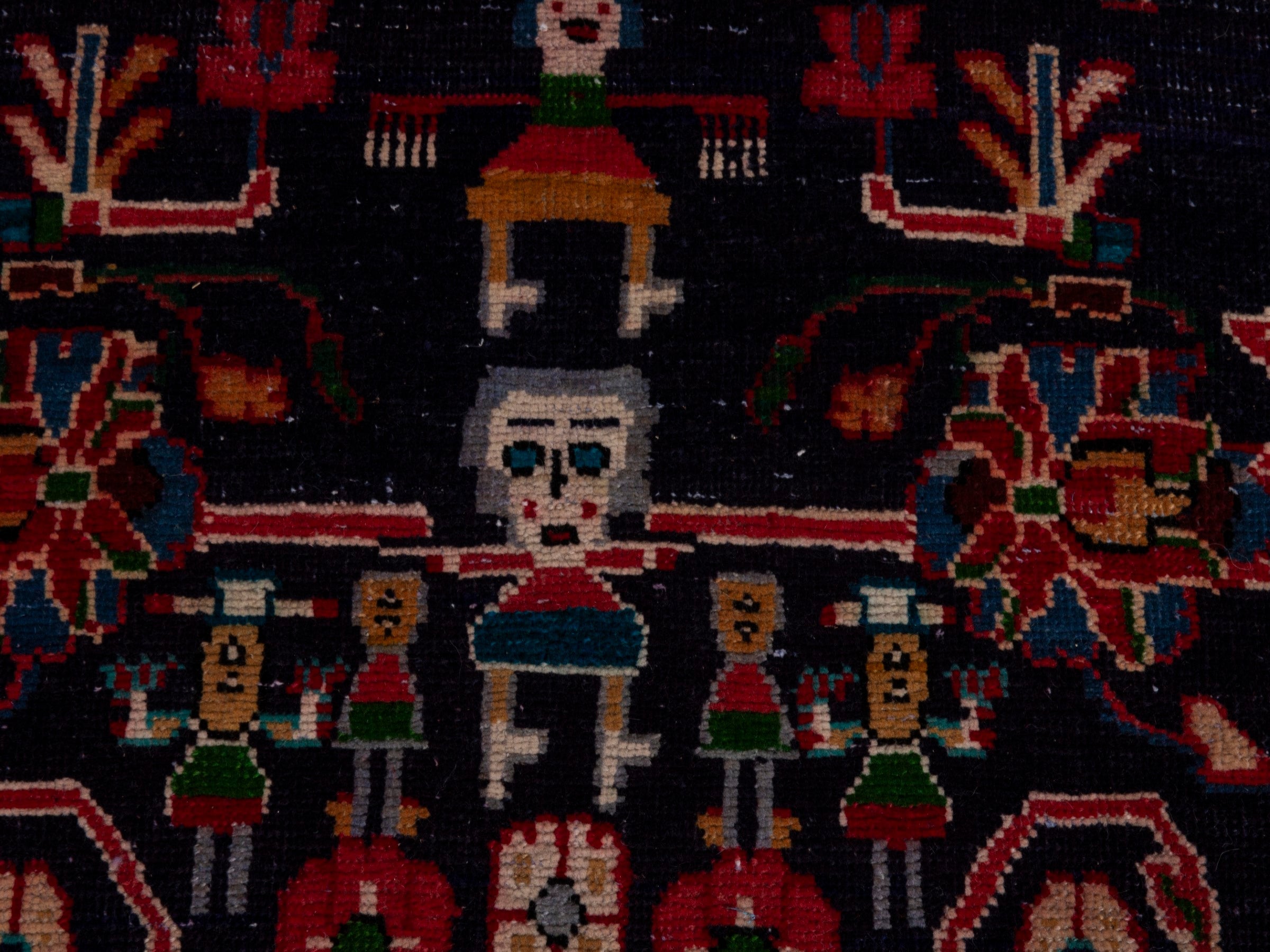Persian Mahal runner rug in navy and burgundy, view 12 of 19