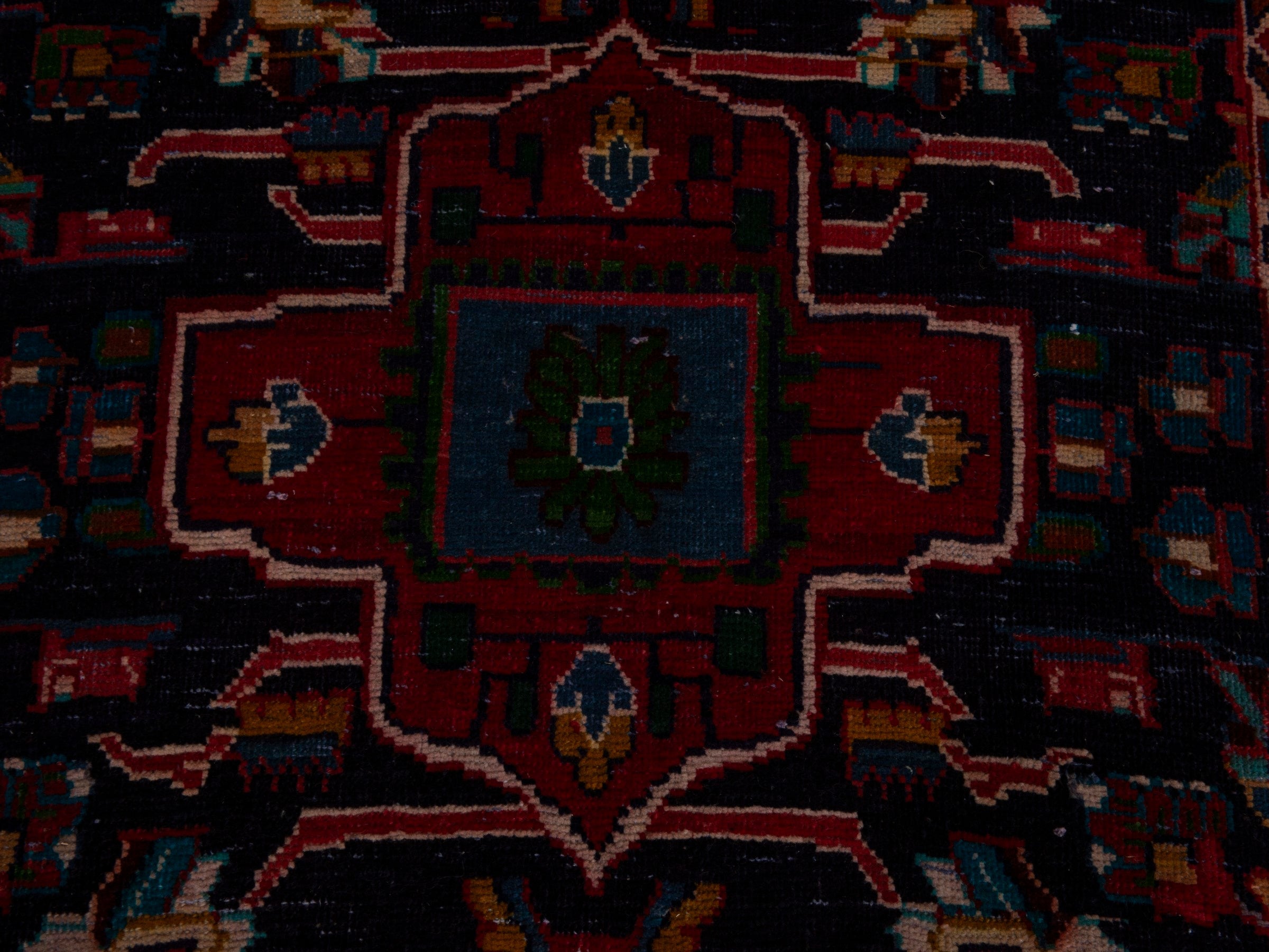 Persian Mahal runner rug in navy and burgundy, view 13 of 19
