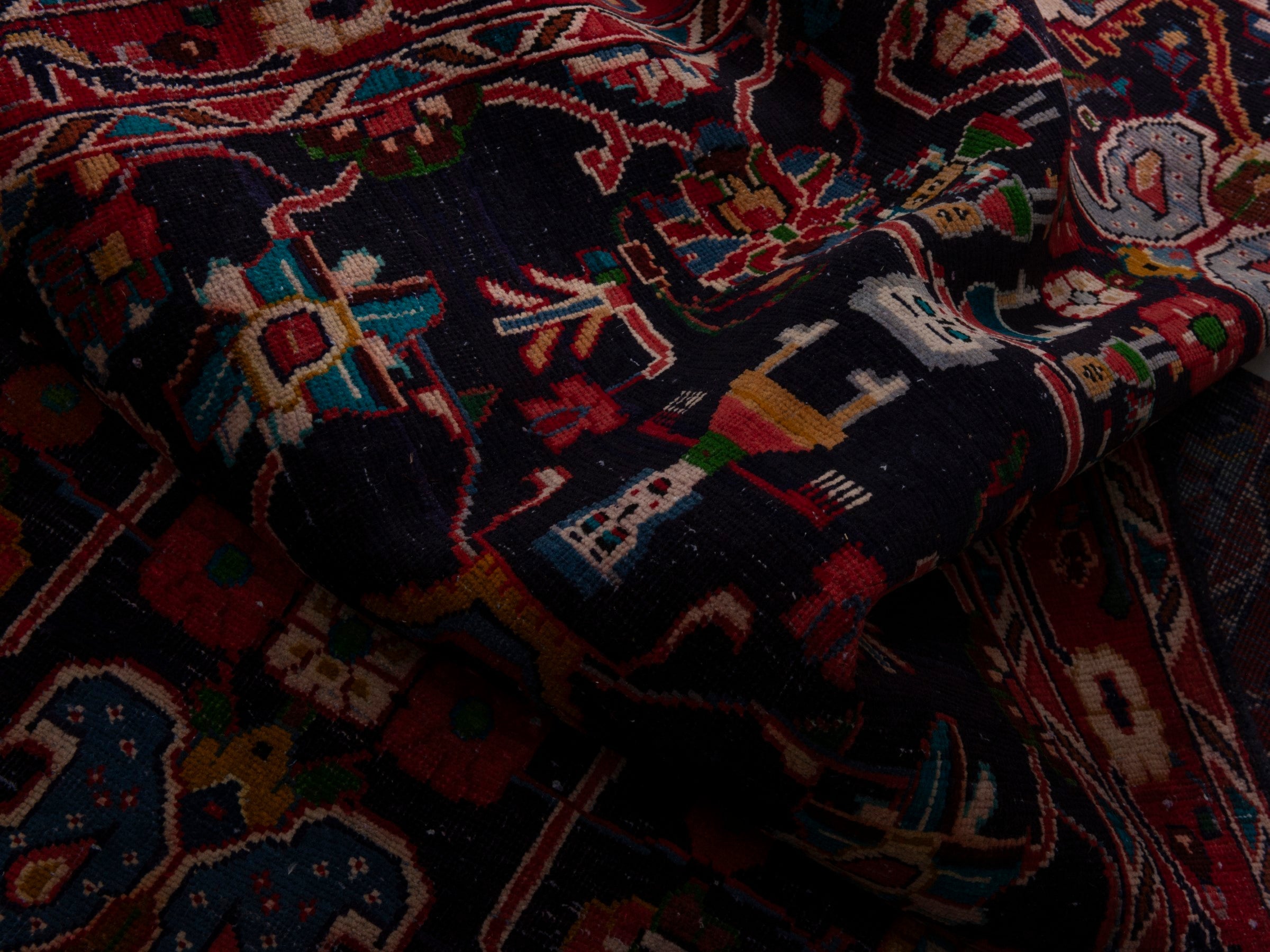 Persian Mahal runner rug in navy and burgundy, view 16 of 19