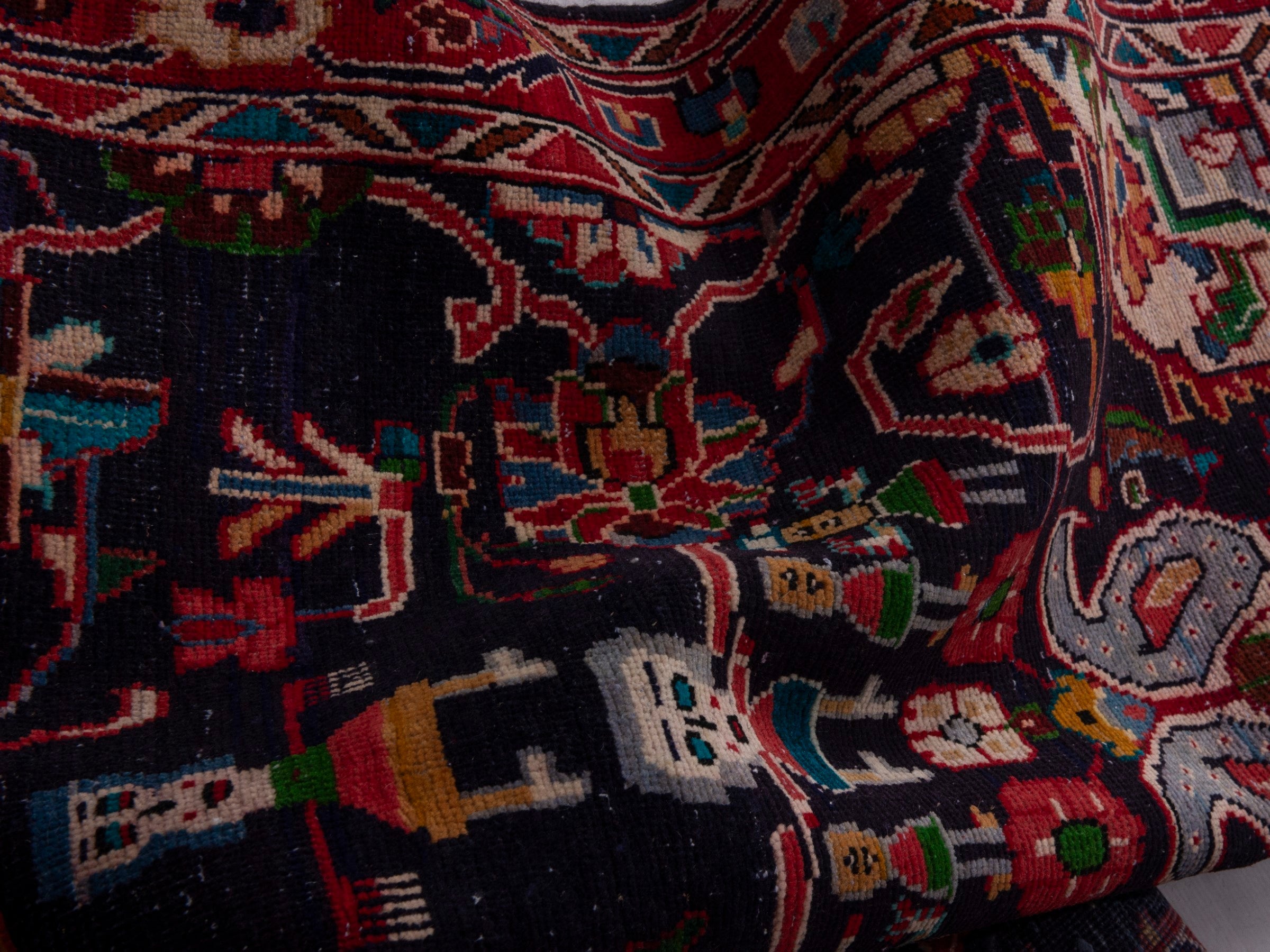 Persian Mahal runner rug in navy and burgundy, view 17 of 19