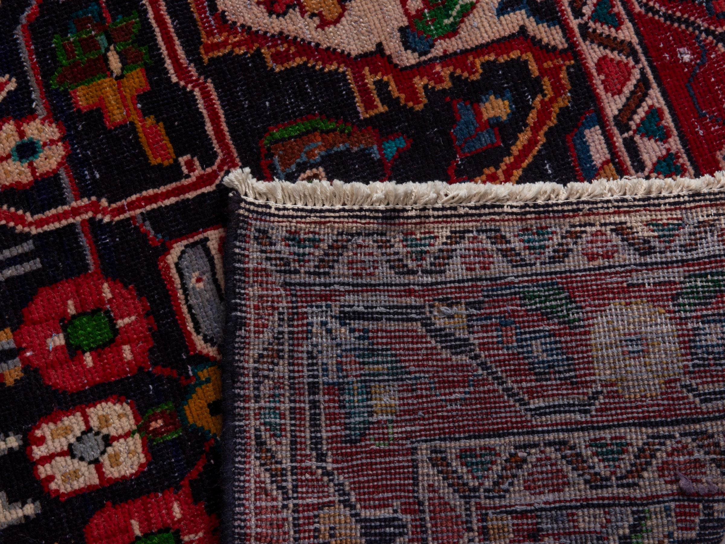 Persian Mahal runner rug in navy and burgundy, view 19 of 19