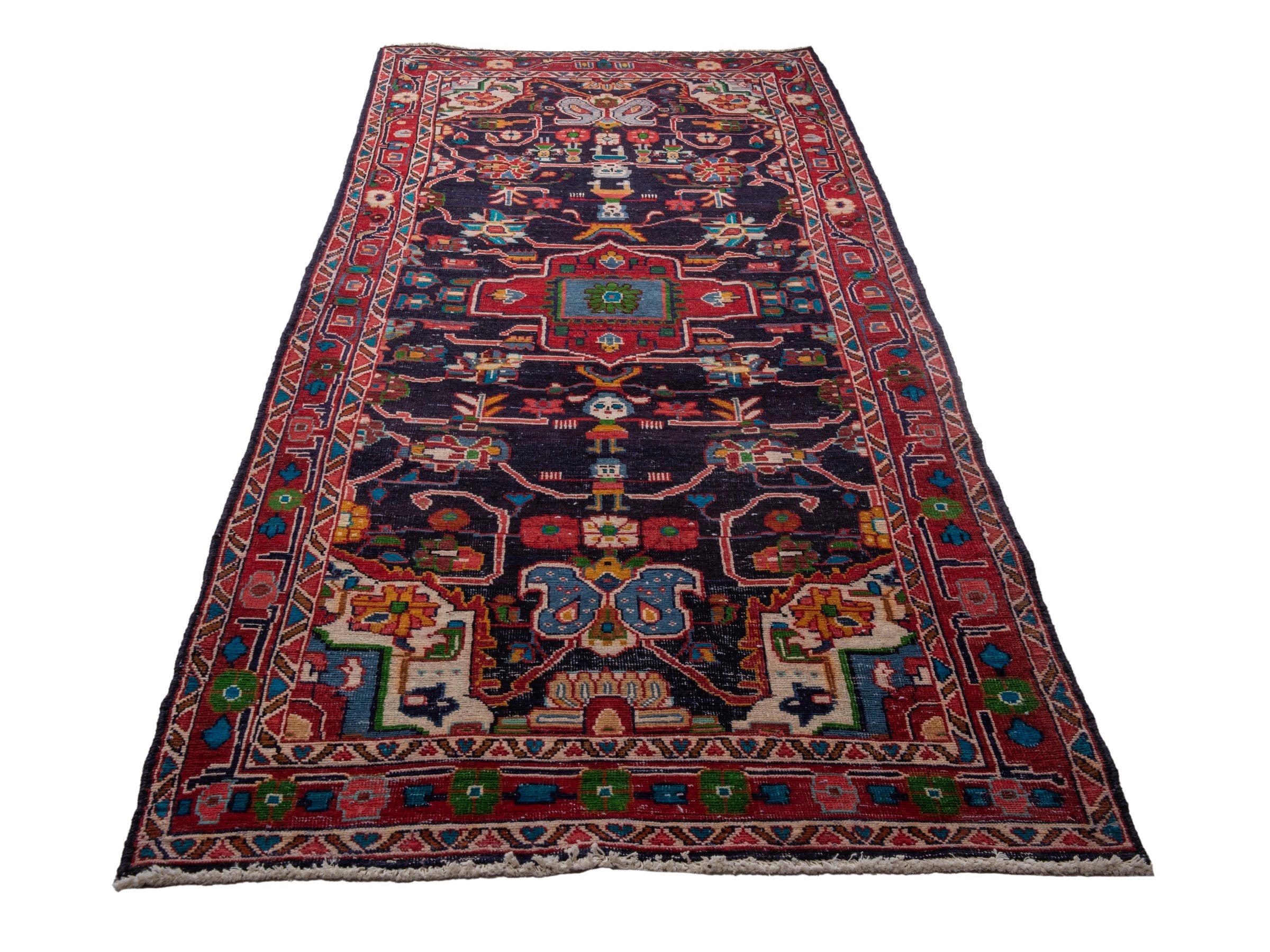 Persian Mahal runner rug in navy and burgundy, view 2 of 19