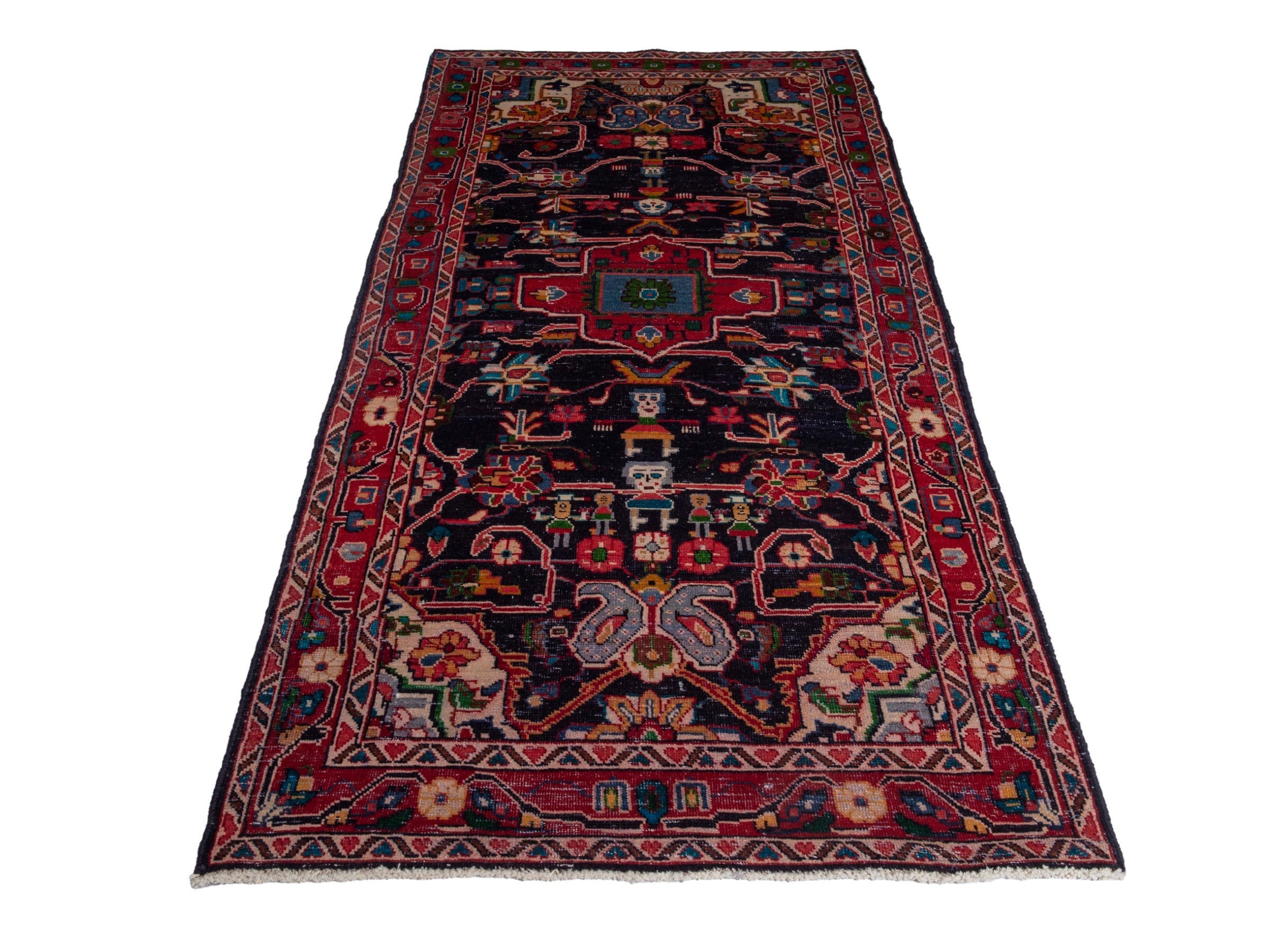 Persian Mahal runner rug in navy and burgundy, view 3 of 19