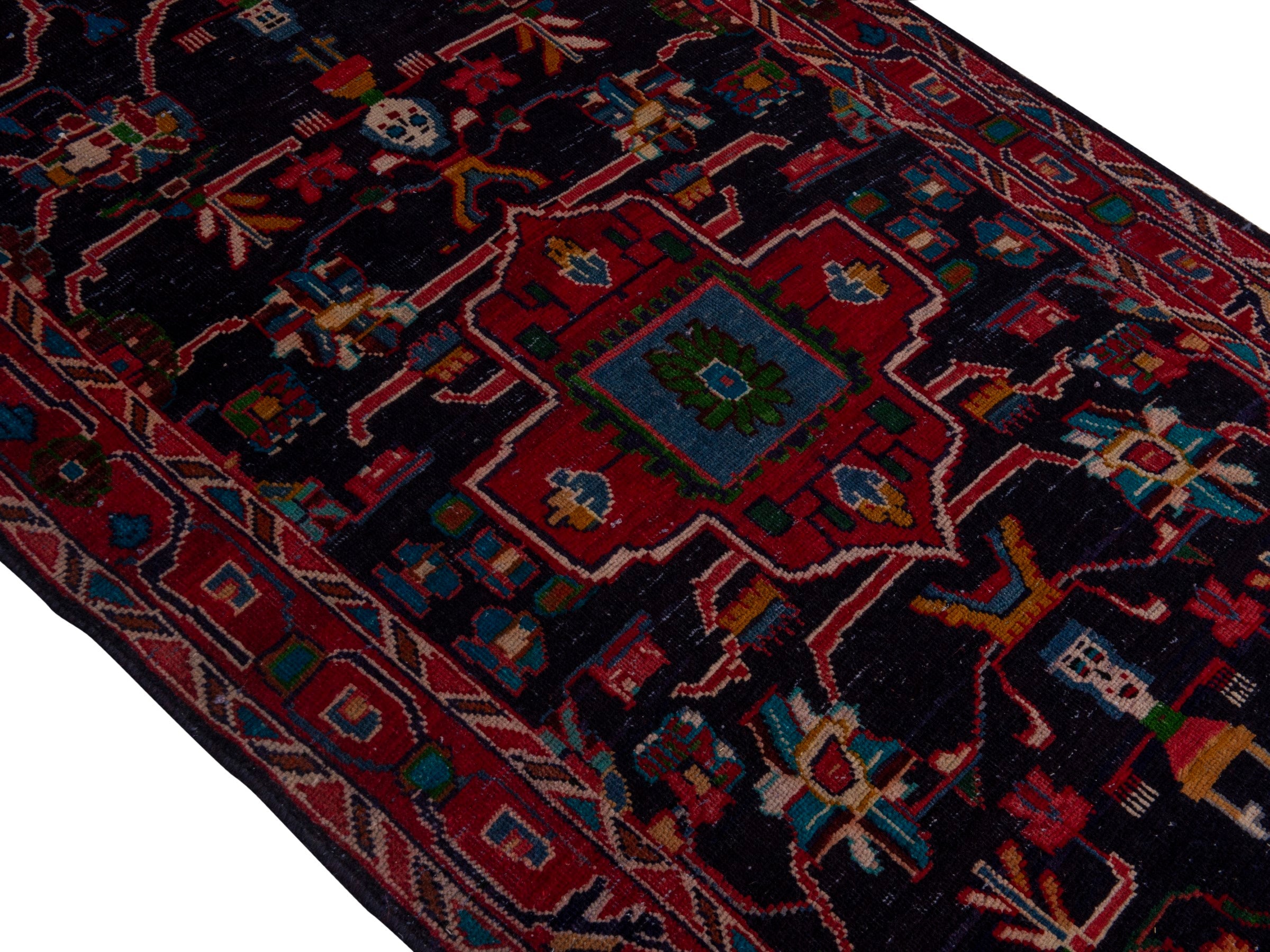 Persian Mahal runner rug in navy and burgundy, view 4 of 19