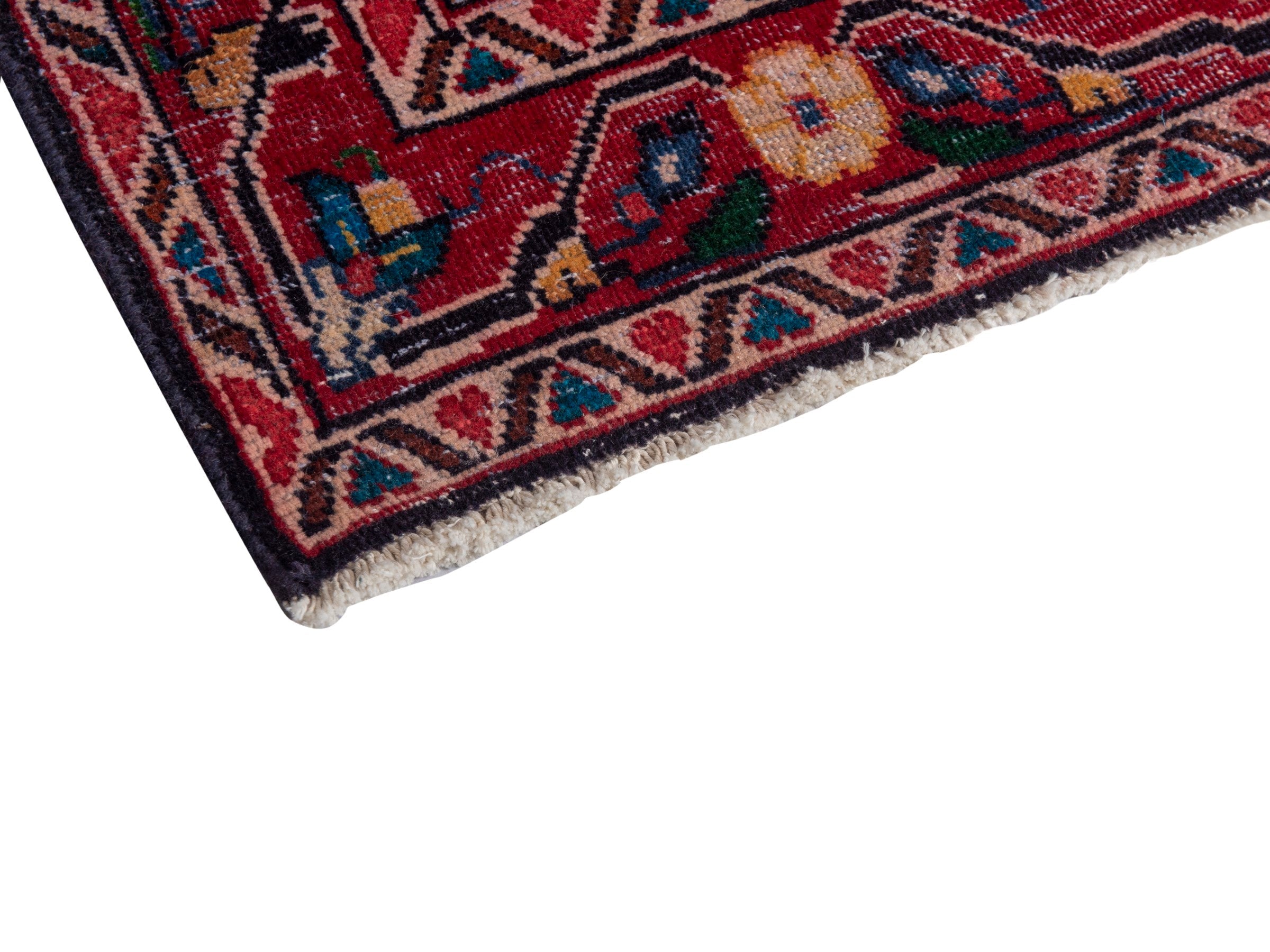Persian Mahal runner rug in navy and burgundy, view 6 of 19