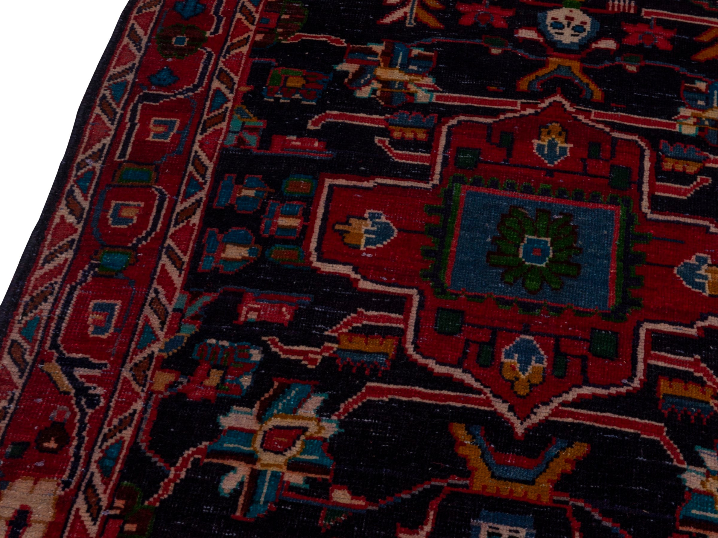 Persian Mahal runner rug in navy and burgundy, view 7 of 19