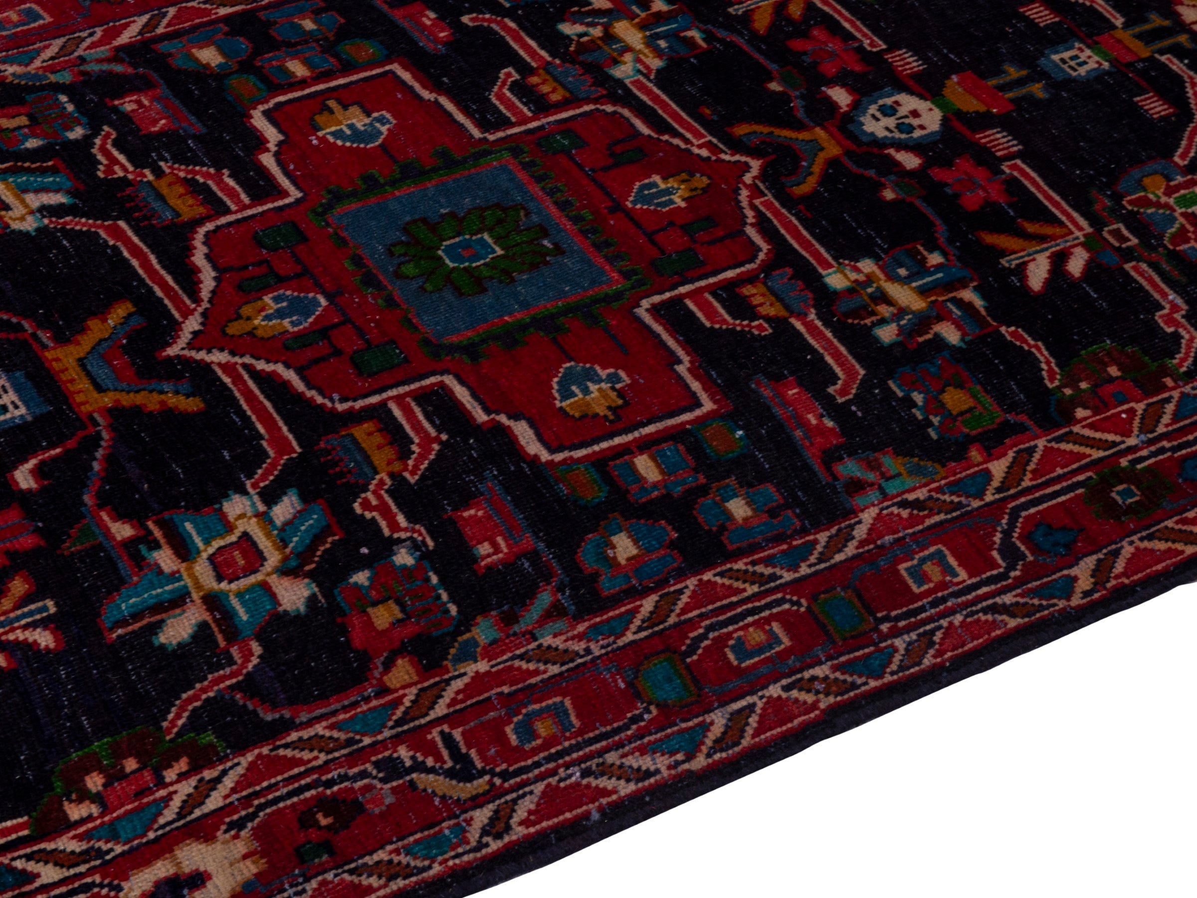 Persian Mahal runner rug in navy and burgundy, view 8 of 19