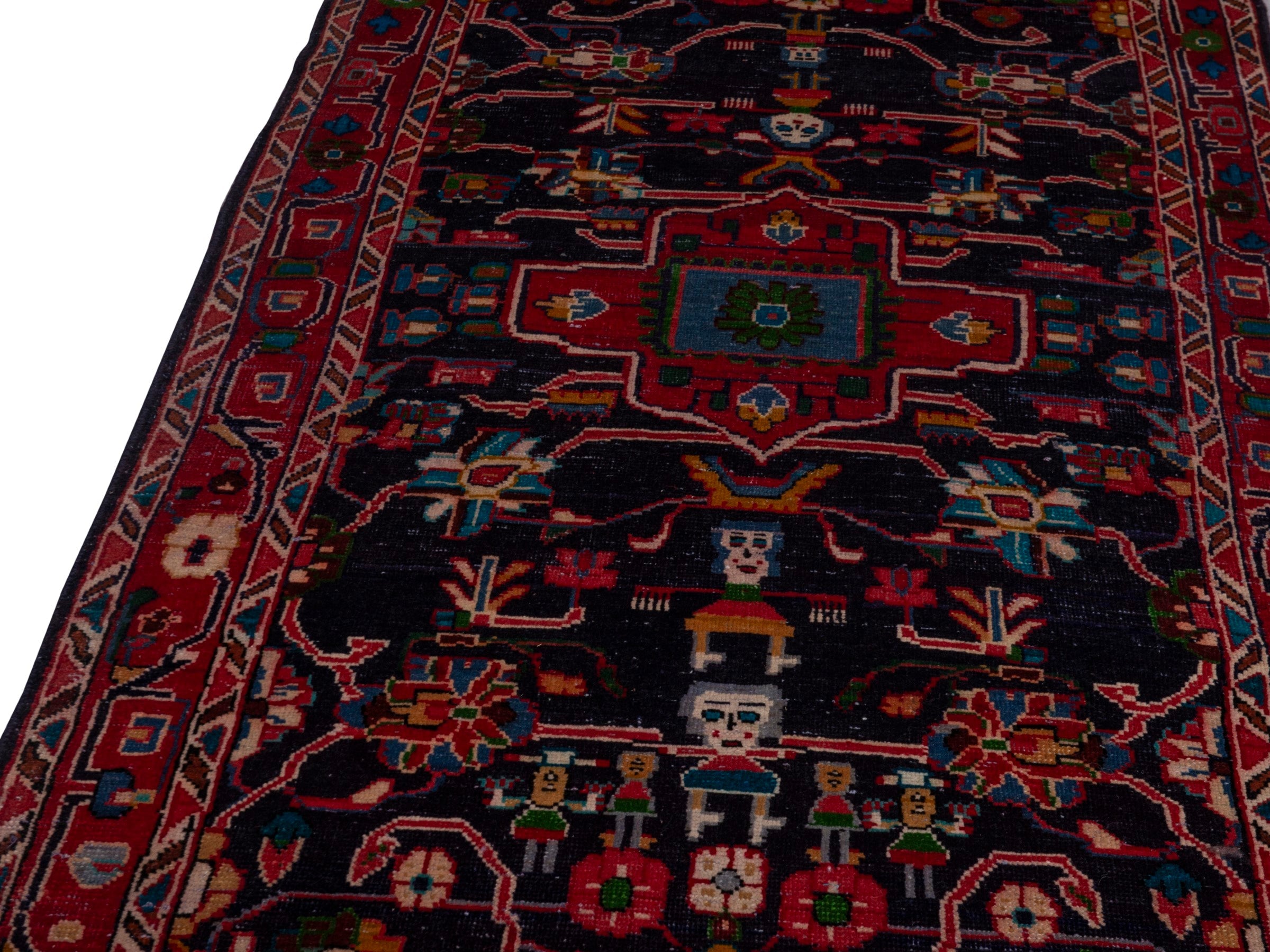 Persian Mahal runner rug in navy and burgundy, view 10 of 19