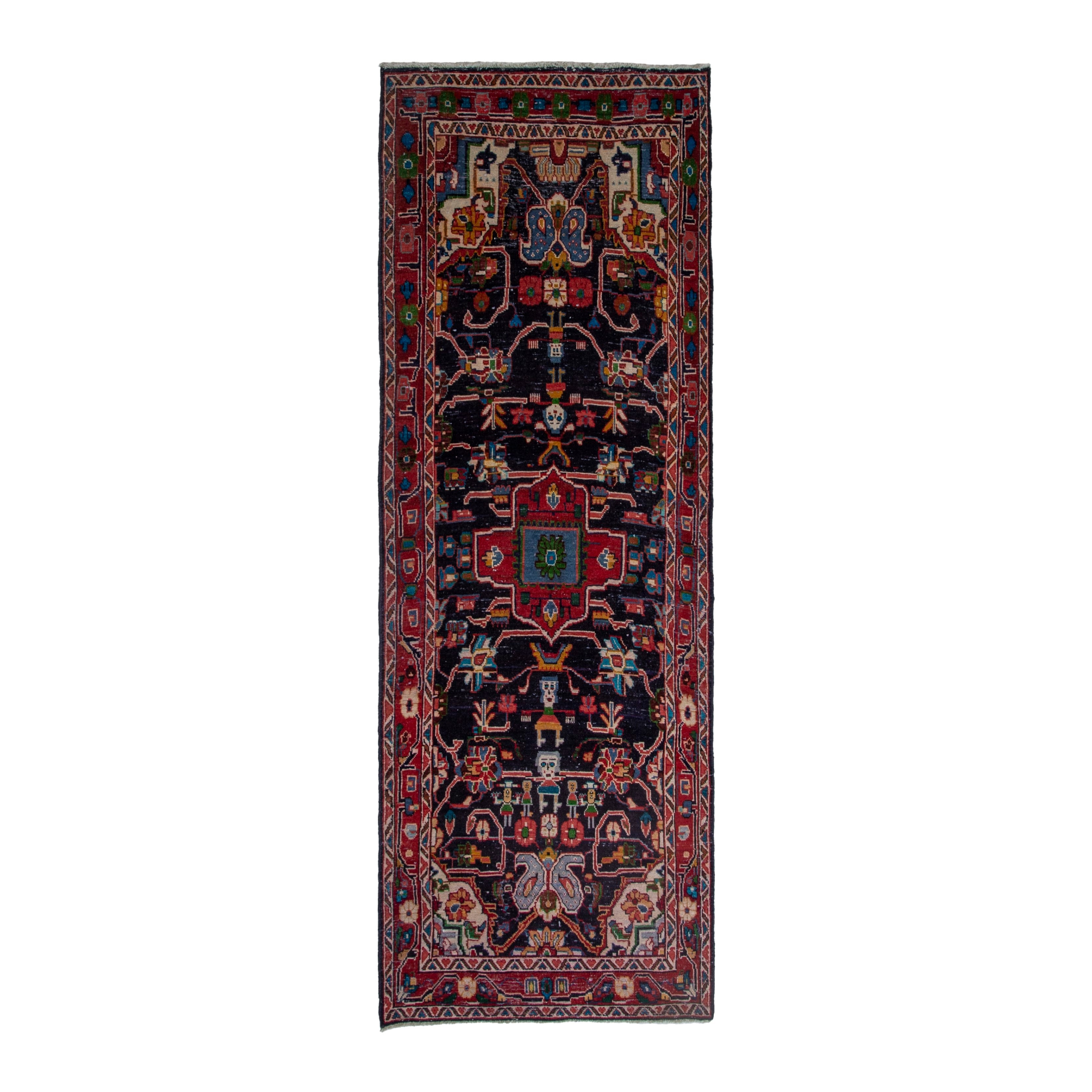 Persian Mahal runner rug in navy and burgundy, 3'7" x 9'10"