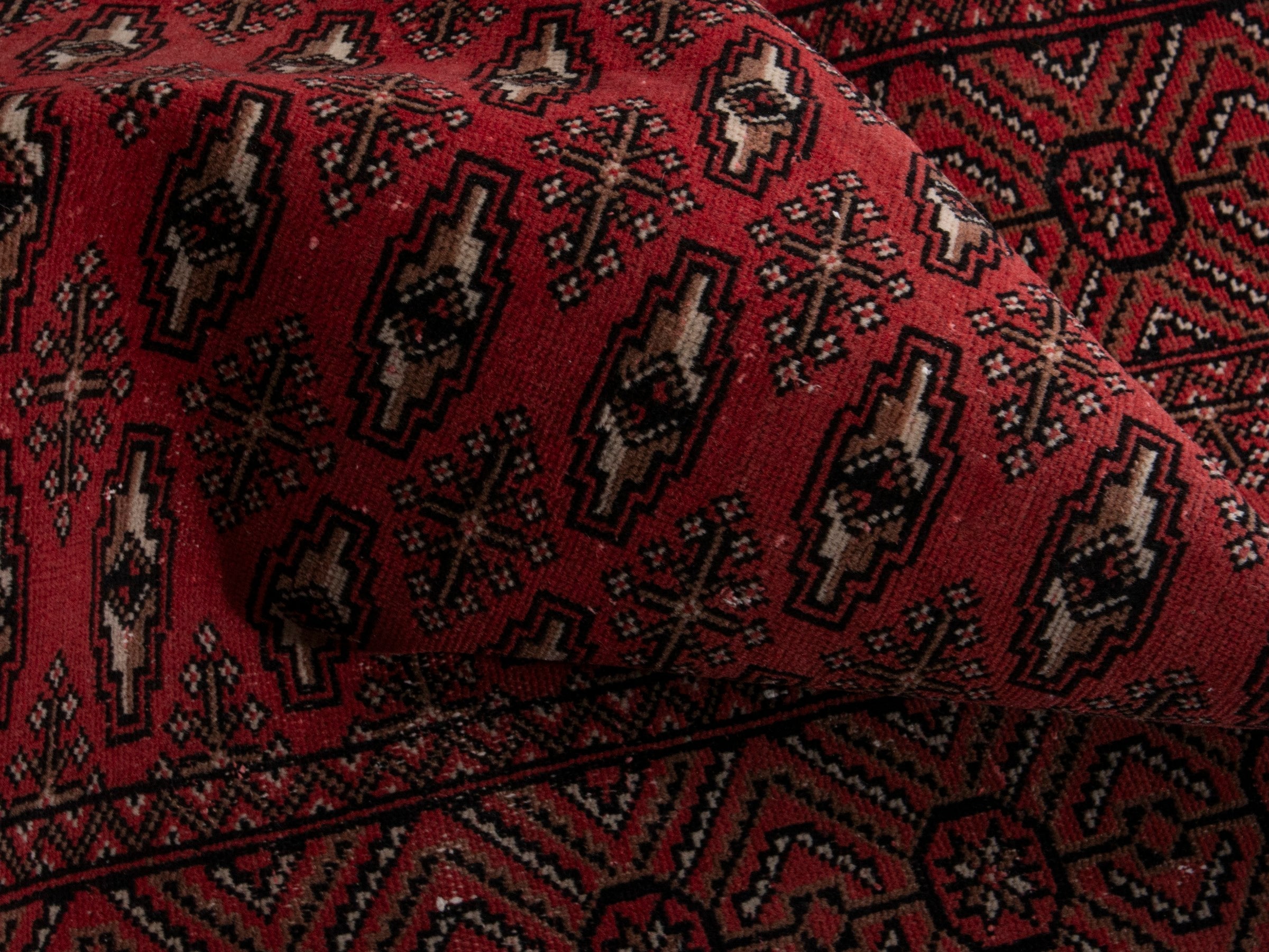 Persian Torkaman runner rug in burgundy and dark brown, view 18 of 19