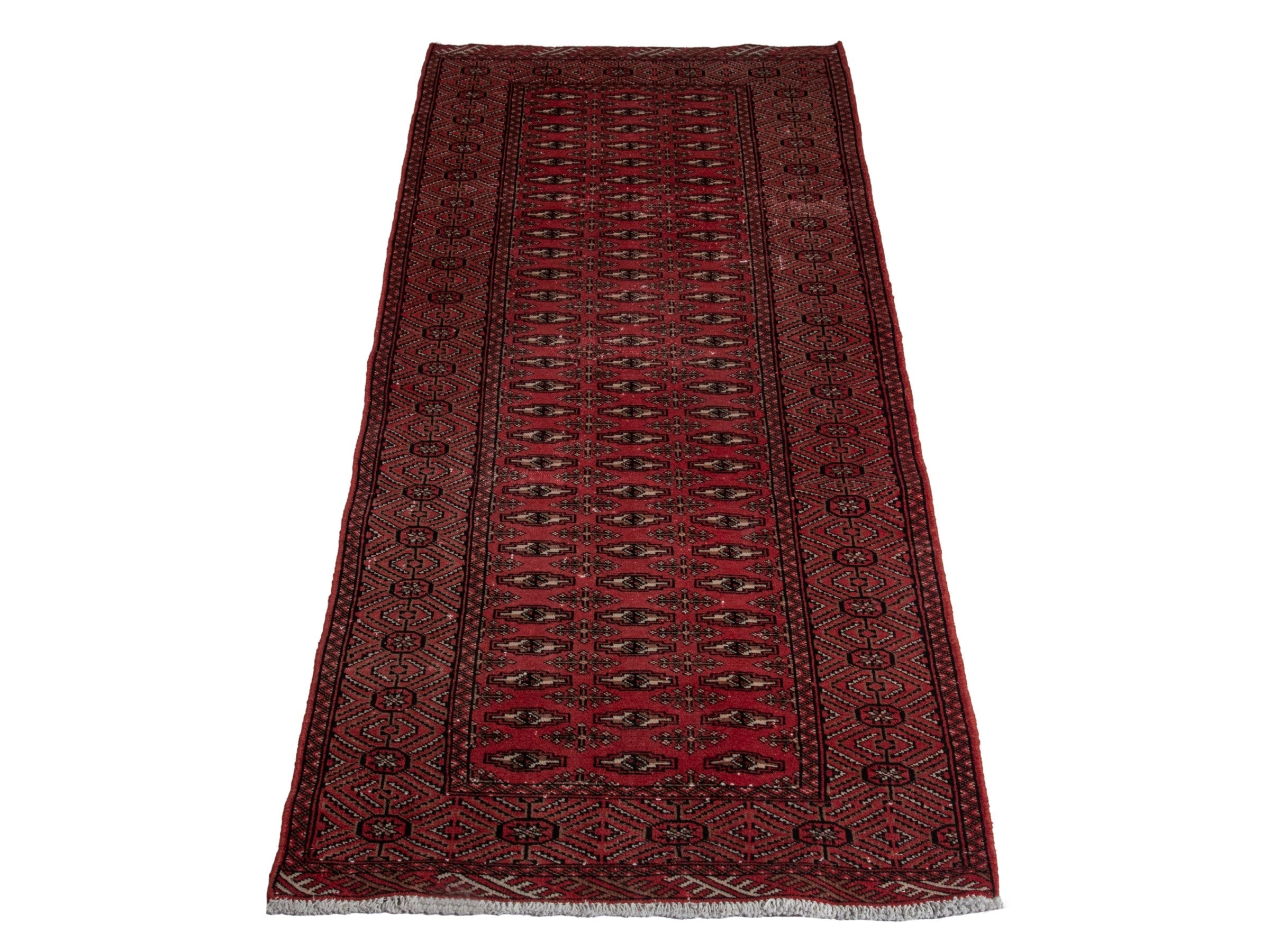 Persian Torkaman runner rug in burgundy and dark brown, view 2 of 19