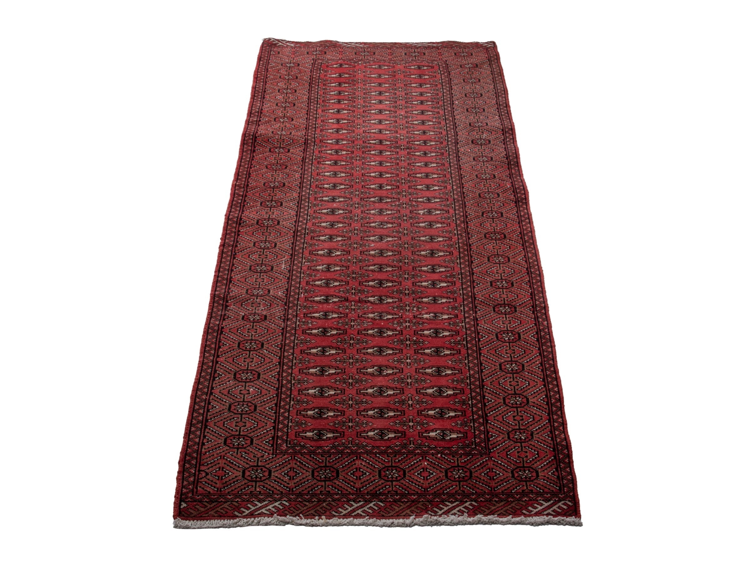 Persian Torkaman runner rug in burgundy and dark brown, view 3 of 19