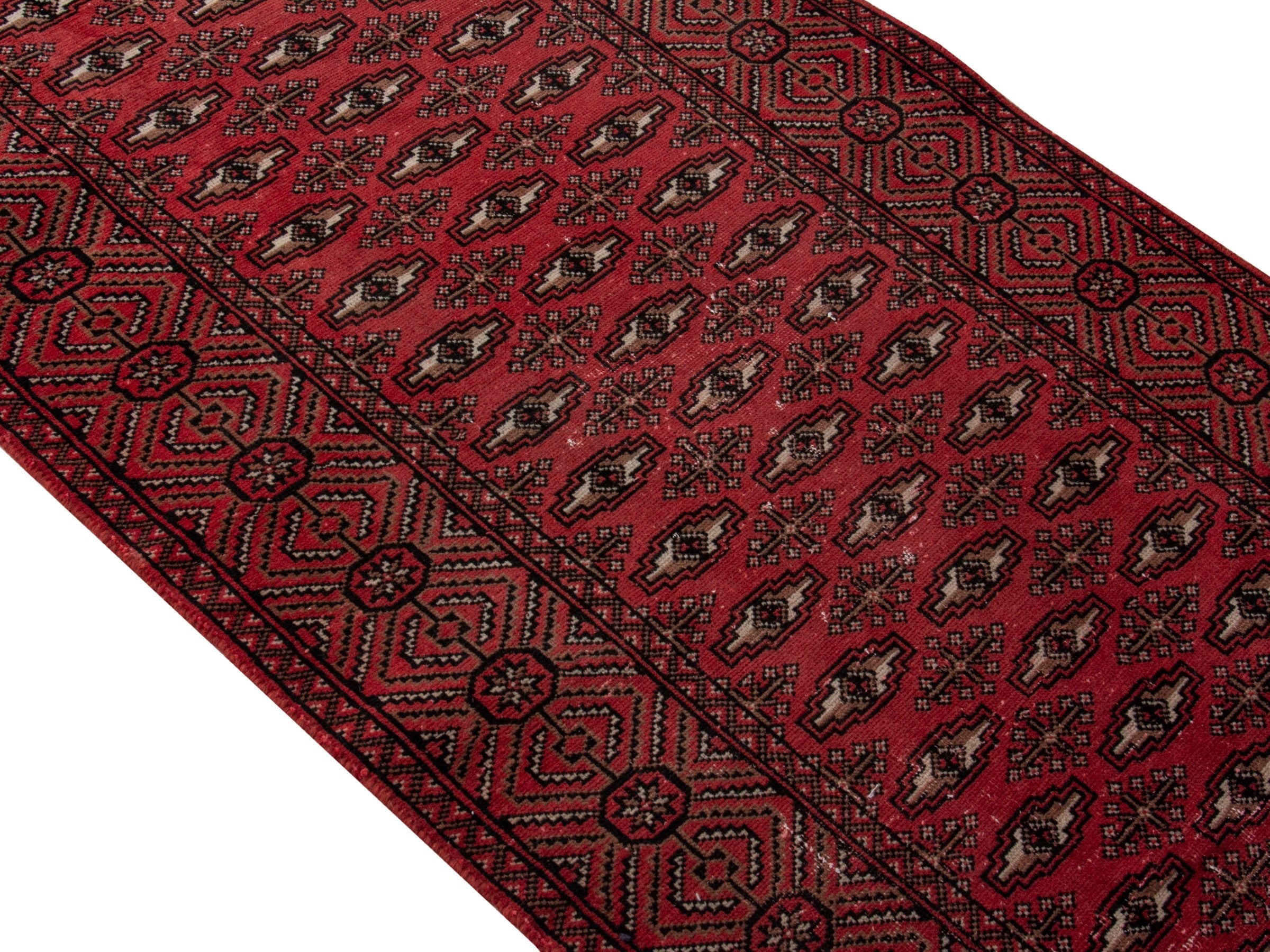 Persian Torkaman runner rug in burgundy and dark brown, view 4 of 19