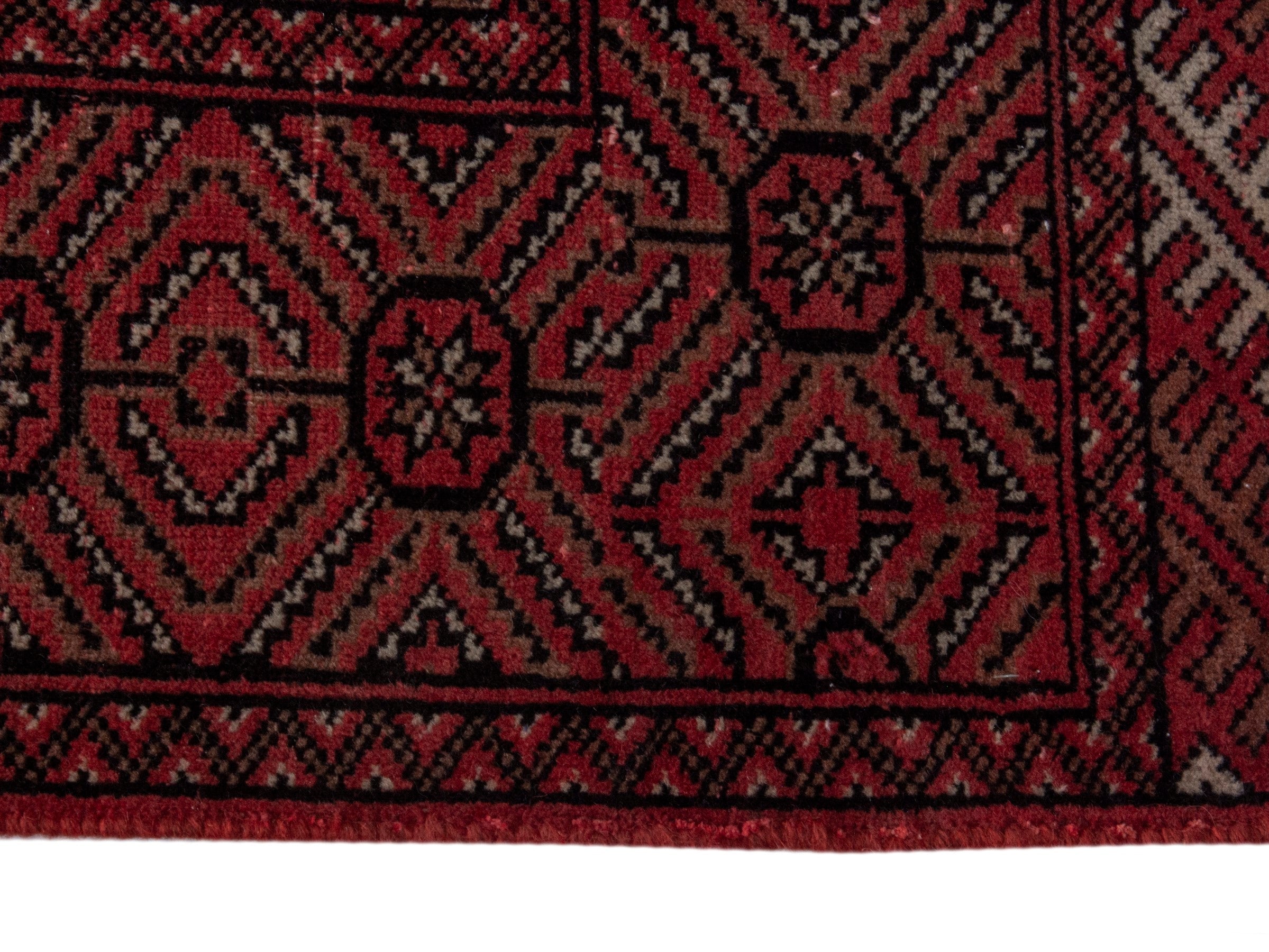 Persian Torkaman runner rug in burgundy and dark brown, view 5 of 19