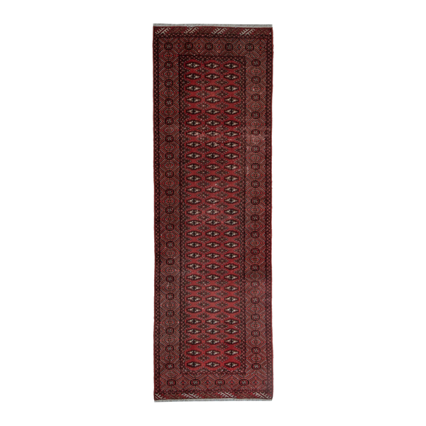 Persian Torkaman runner rug in burgundy and dark brown, 3'1" x 9'4"
