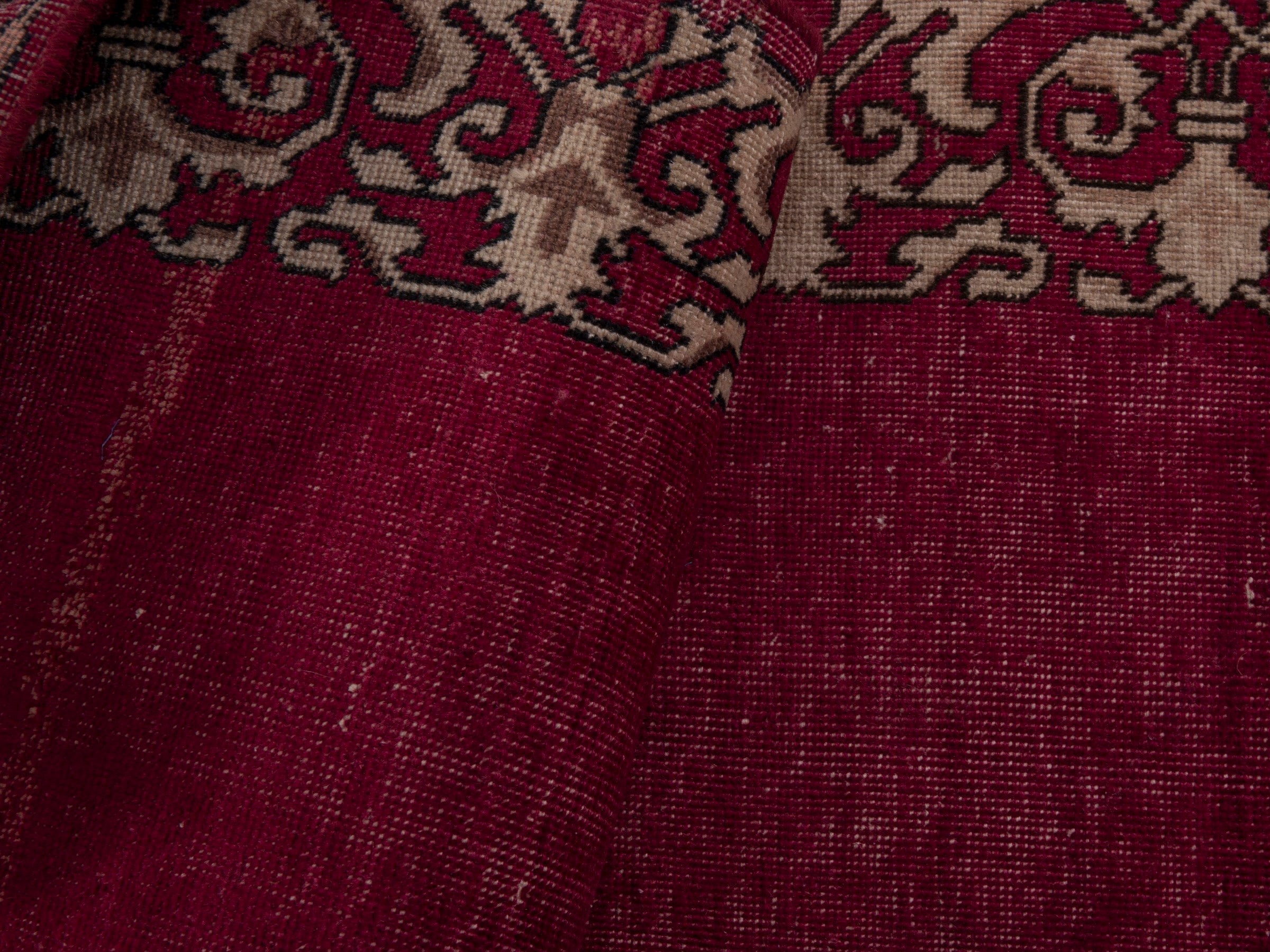 Persian Tabriz runner rug in burgundy and cream, view 14 of 17