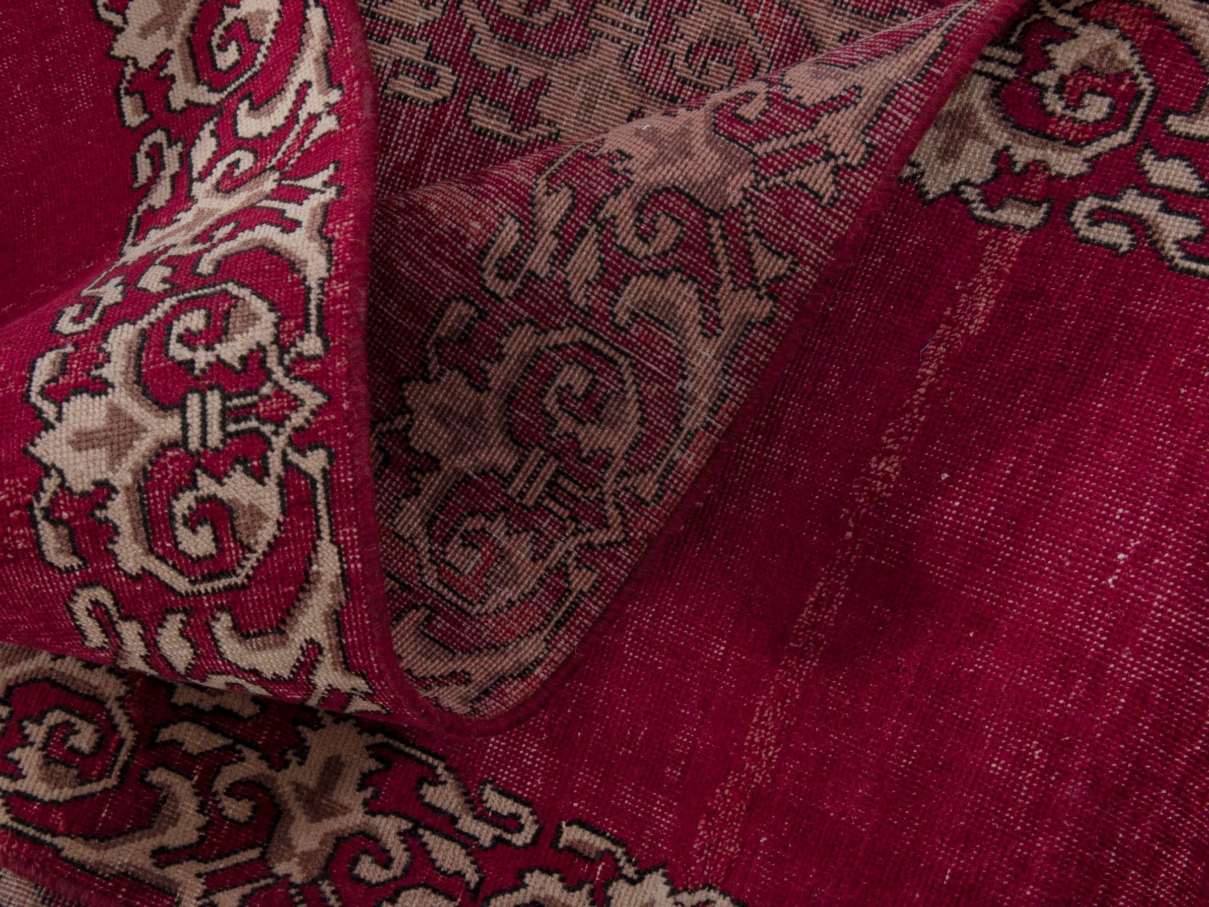 Persian Tabriz runner rug in burgundy and cream, view 15 of 17