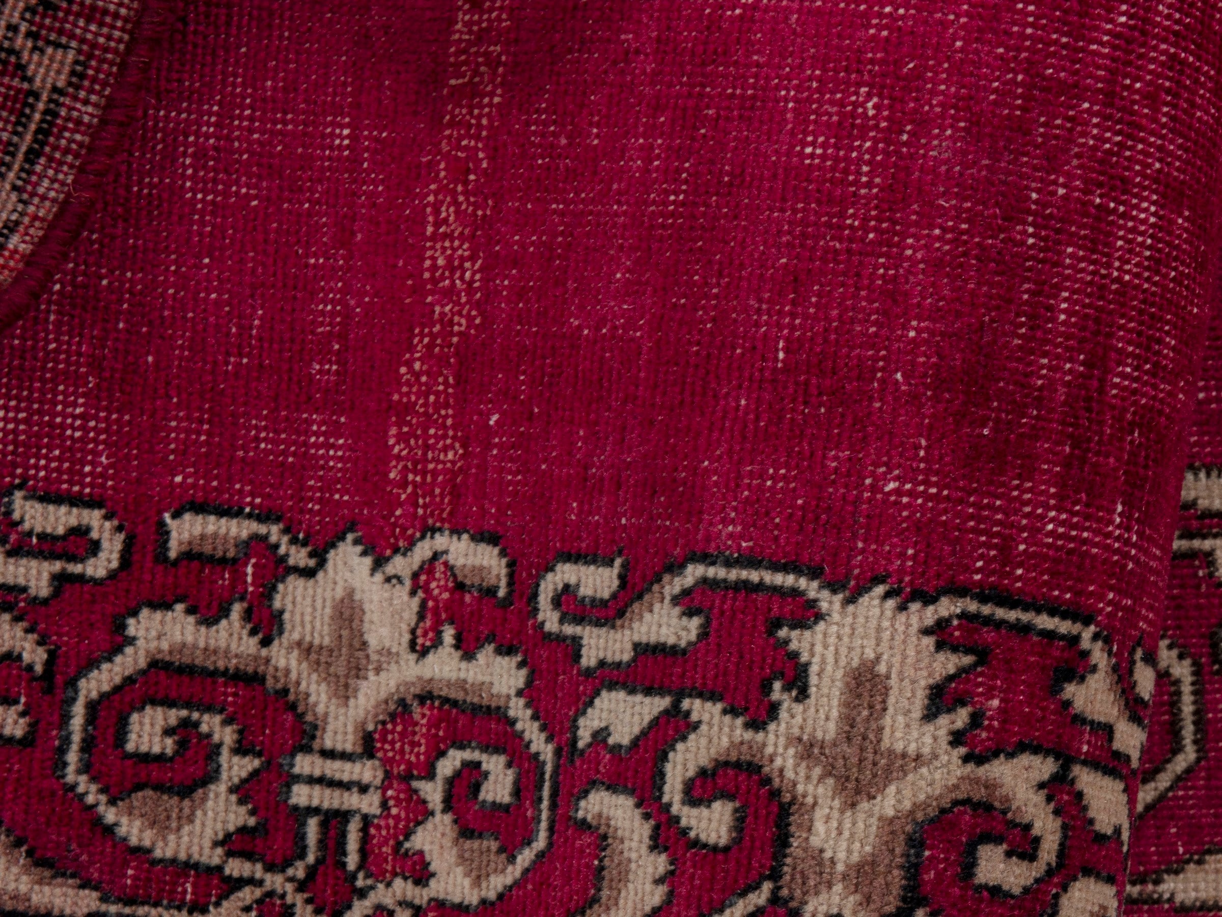 Persian Tabriz runner rug in burgundy and cream, view 16 of 17