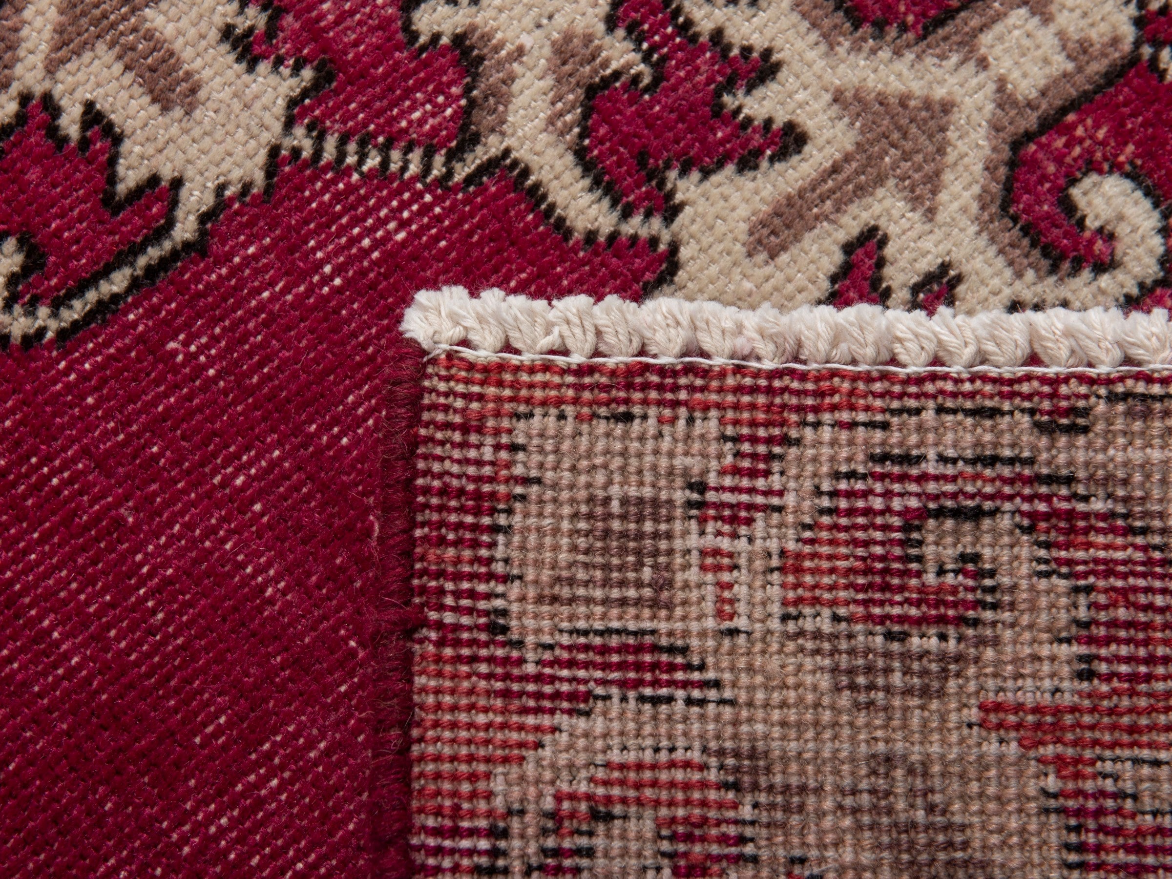 Persian Tabriz runner rug in burgundy and cream, view 17 of 17