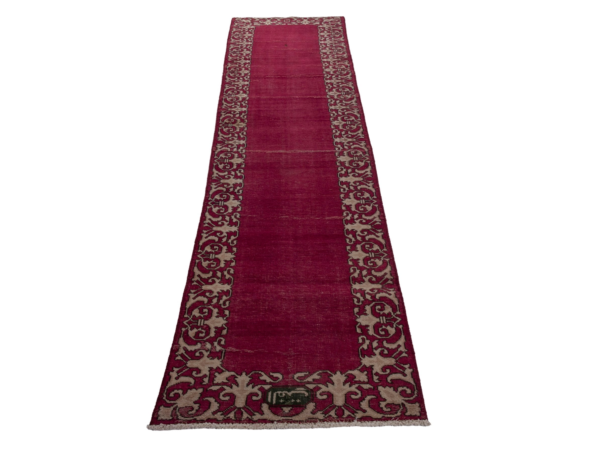 Persian Tabriz runner rug in burgundy and cream, view 2 of 17