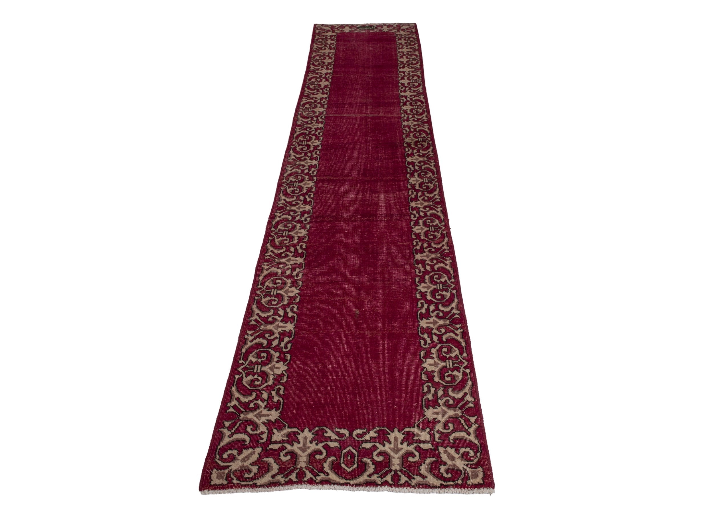 Persian Tabriz runner rug in burgundy and cream, view 3 of 17