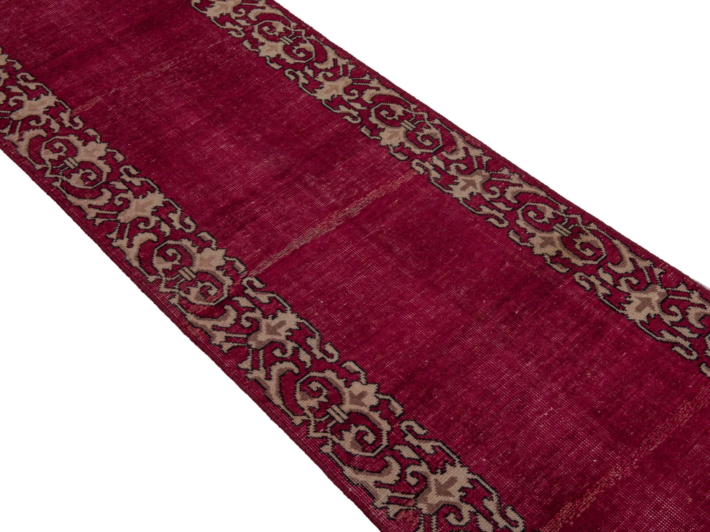 Persian Tabriz runner rug in burgundy and cream, view 4 of 17