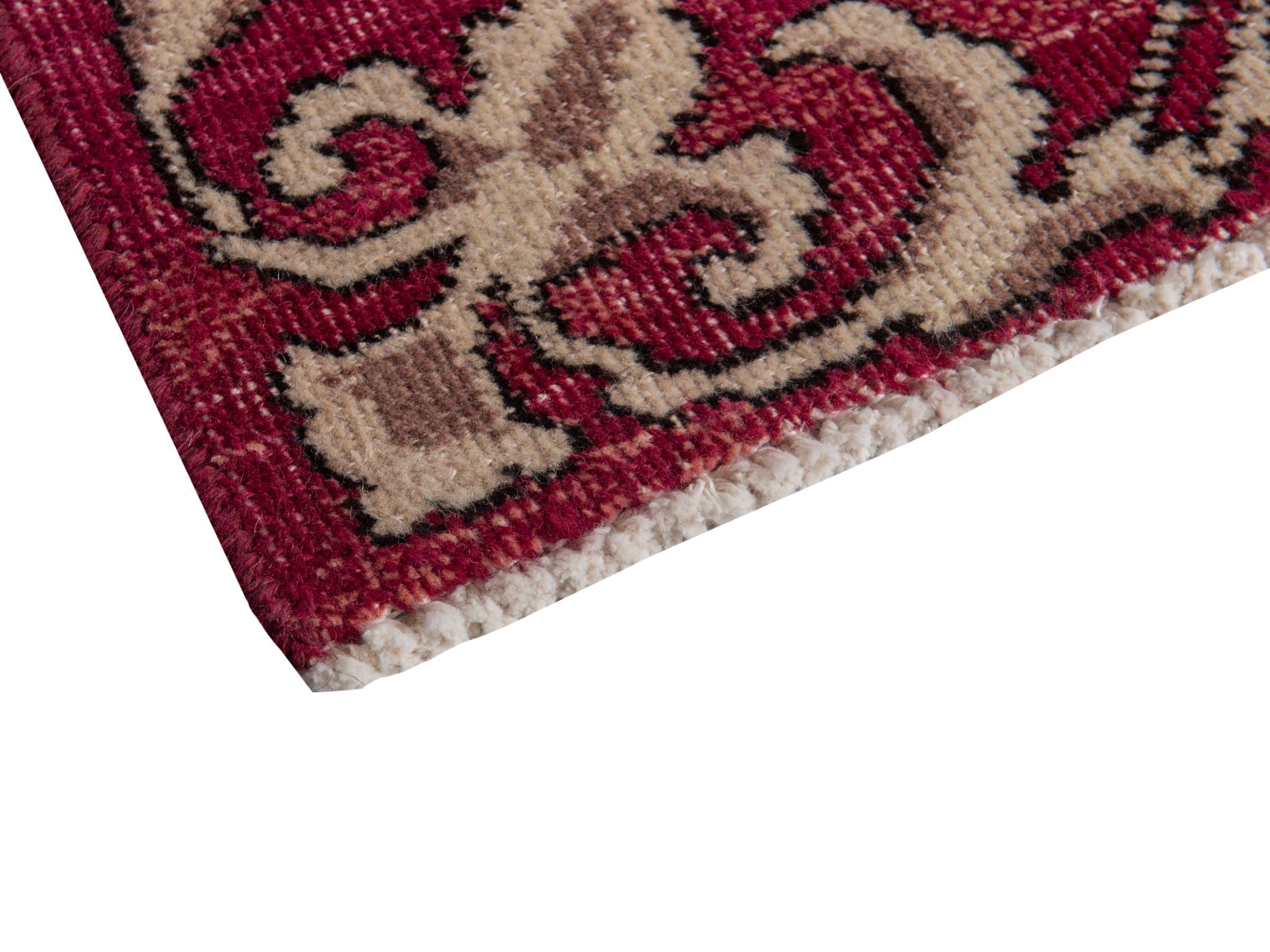 Persian Tabriz runner rug in burgundy and cream, view 6 of 17
